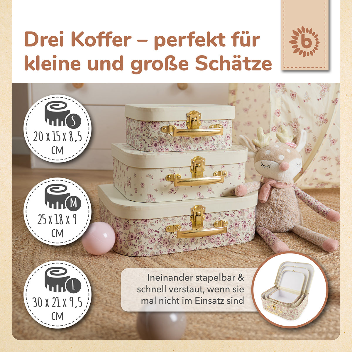 3er Kofferset Ella Vintage Flowers
