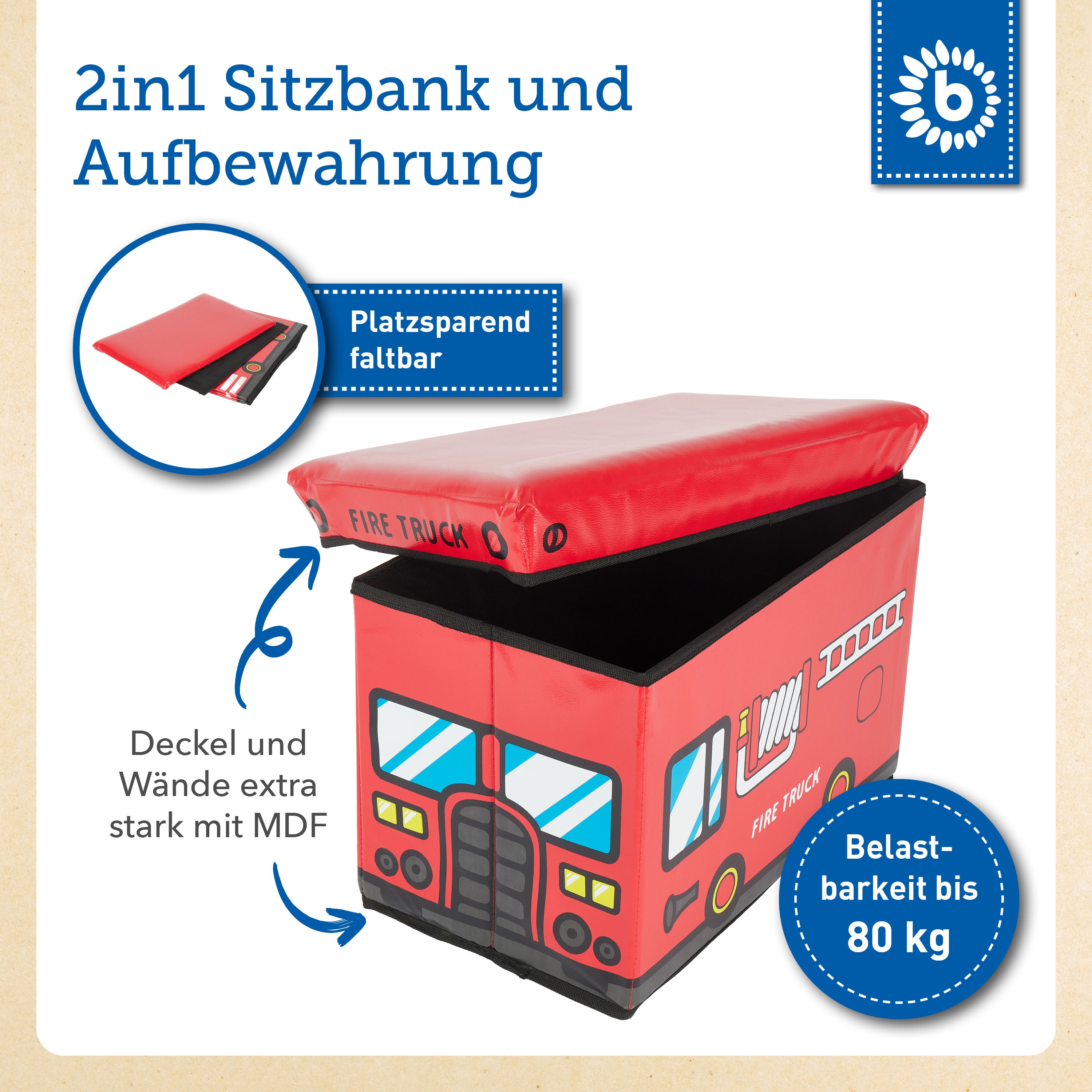 2in1 Staubox & Sitzbank Feuerwehr