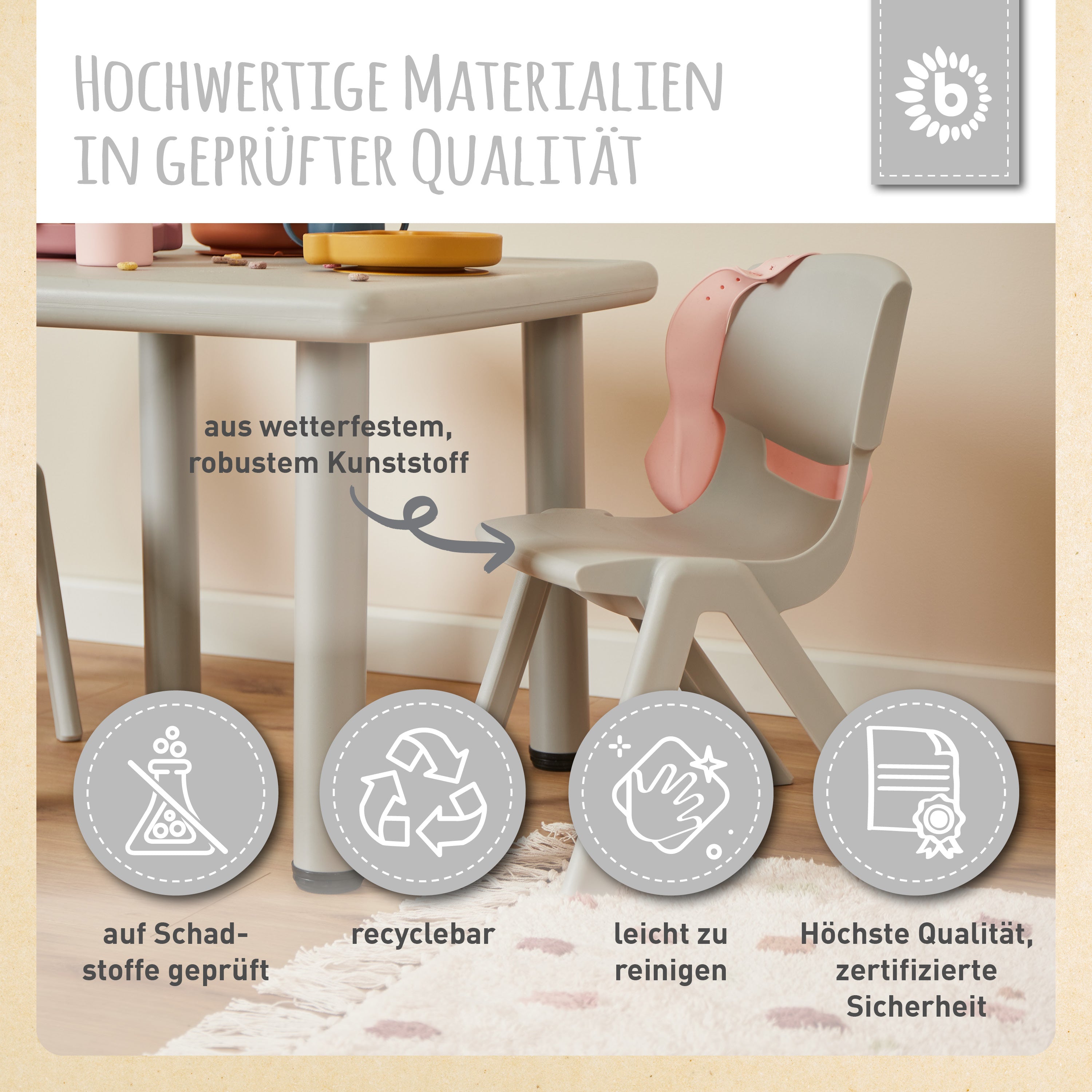 2x Kindertisch Silver & 4x Kinderstuhl Silver