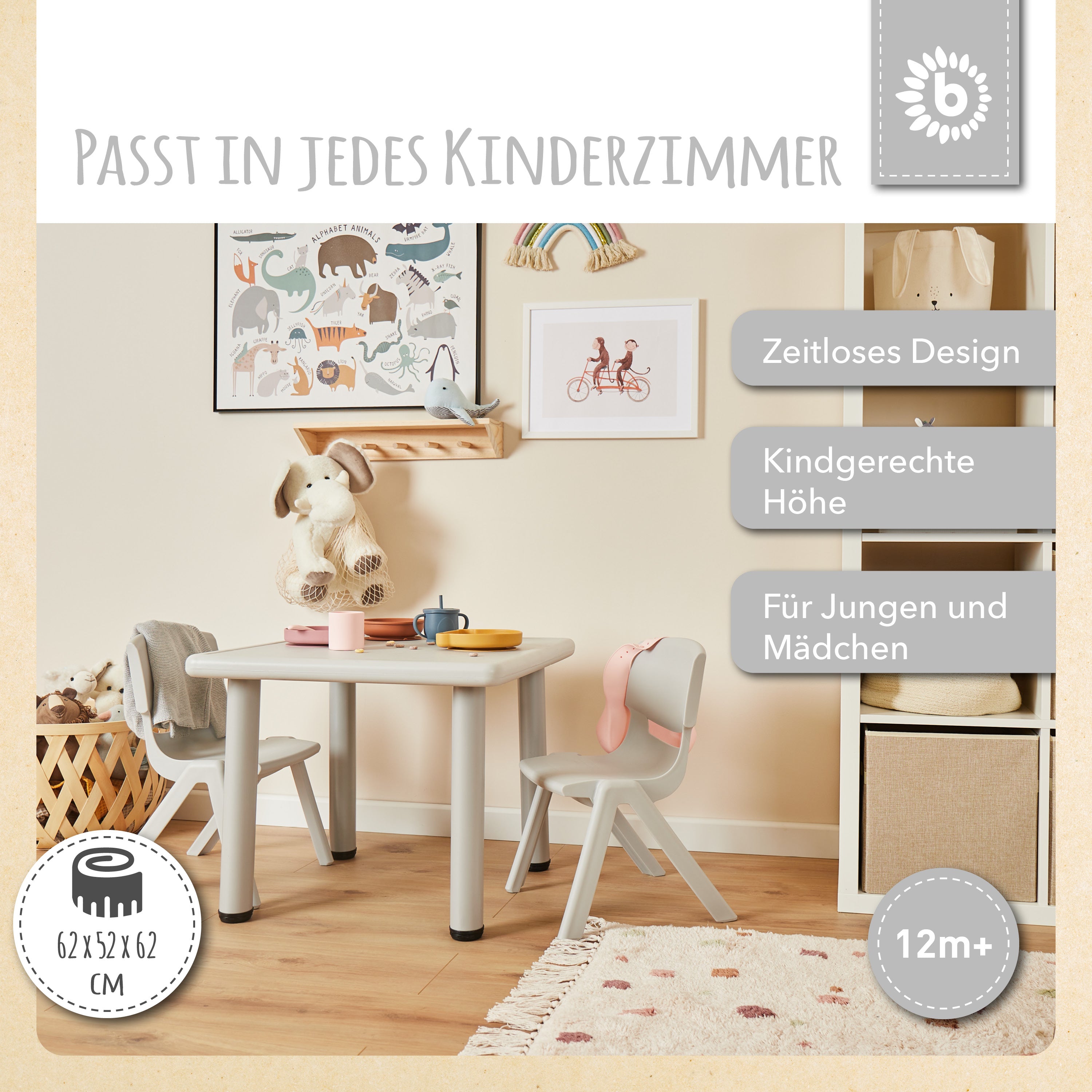 2x Kindertisch Silver & 4x Kinderstuhl Silver