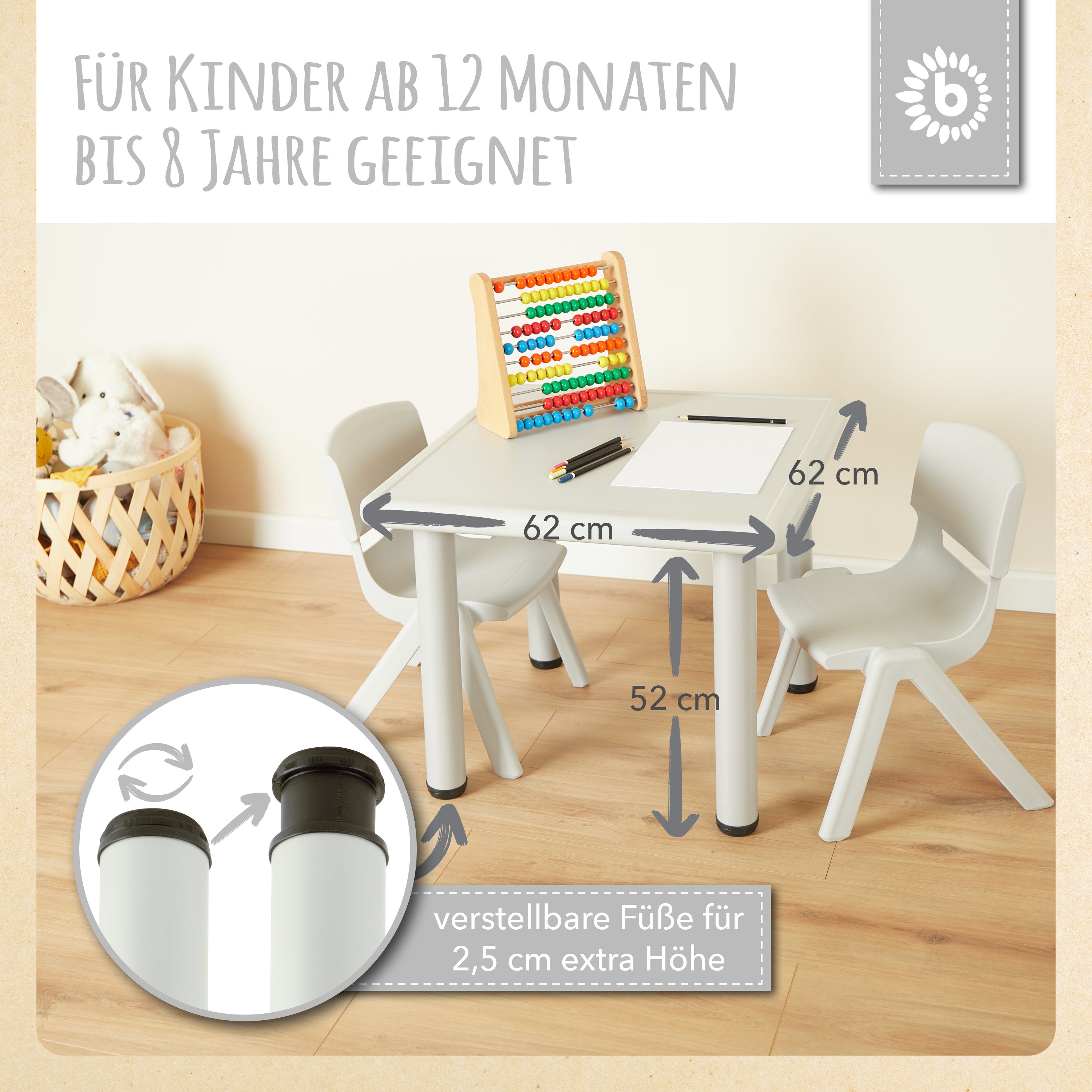 1x Kindertisch Silver + 2x Kinderstuhl Hazy Blue