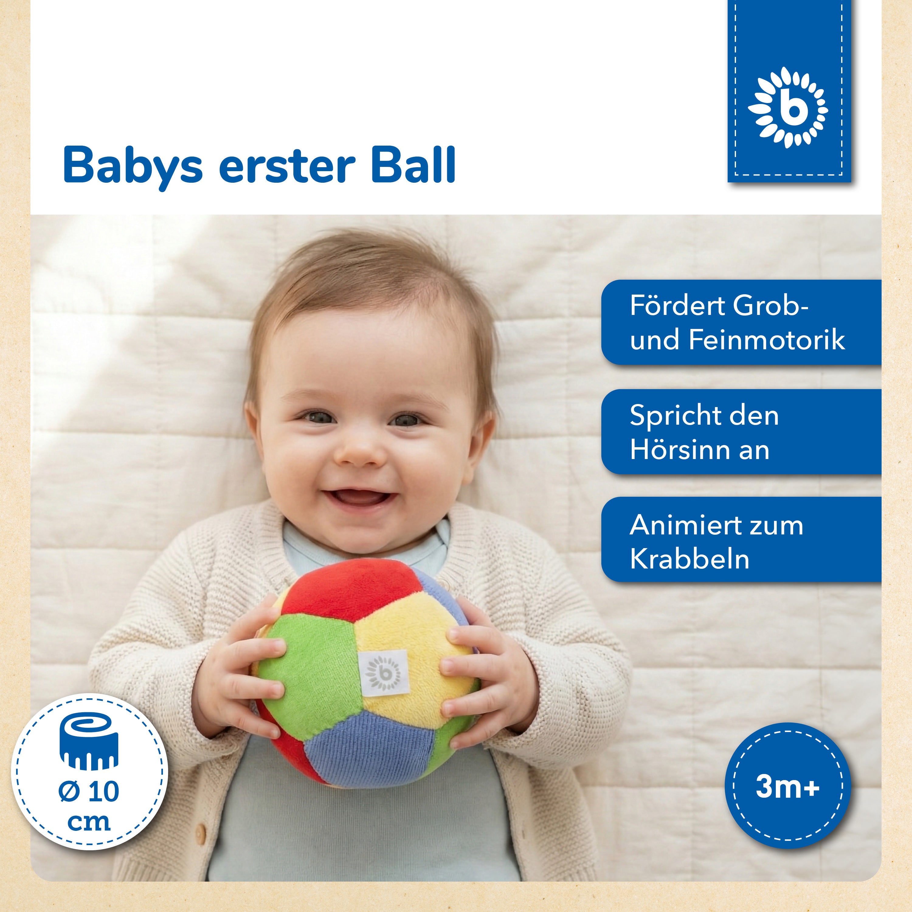 Veloursball mit Rassel - 10 cm