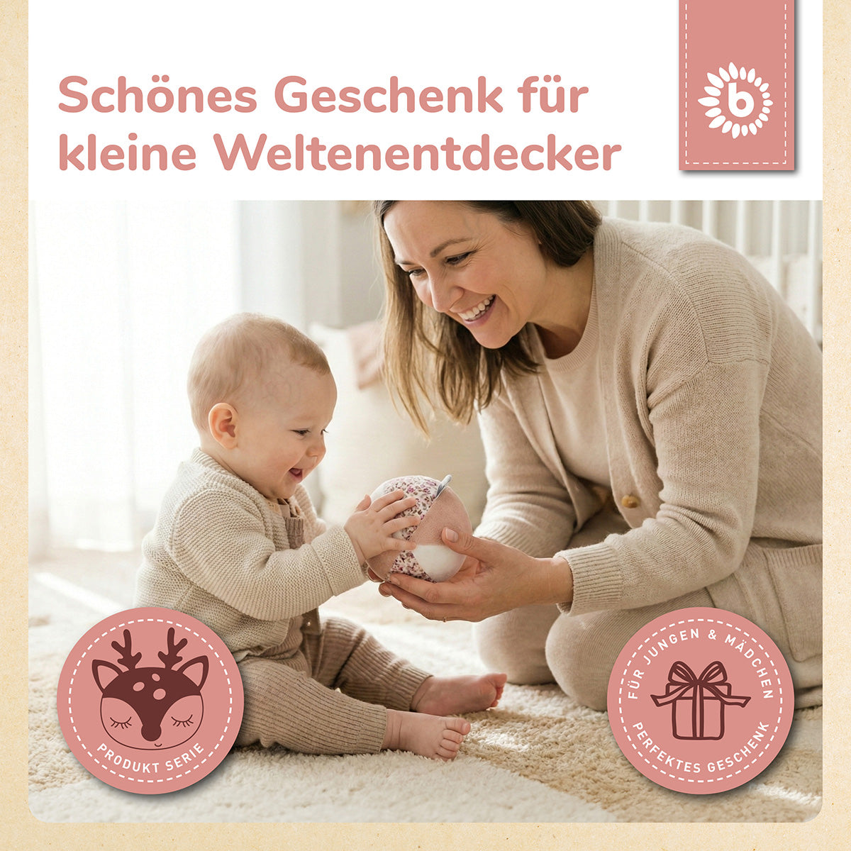 Veloursball Ella mit Rassel