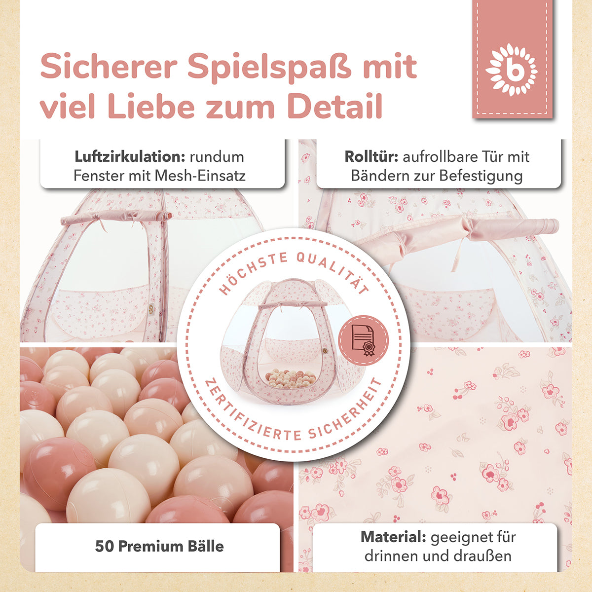 Pop Up Spielzelt und Bällebad Dreamy Flowers mit 50 Bällen