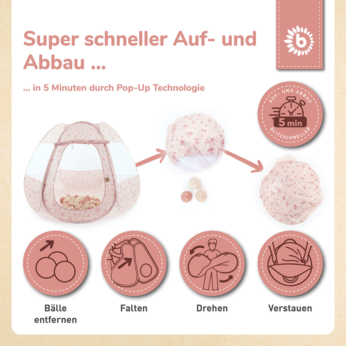 Pop Up Spielzelt und Bällebad Dreamy Flowers mit 50 Bällen