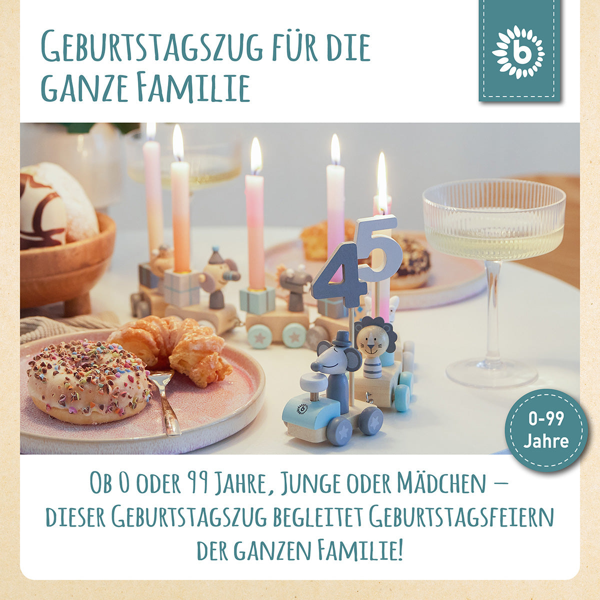 Geburtstagszug Holz Scandi 0-99 Jahre