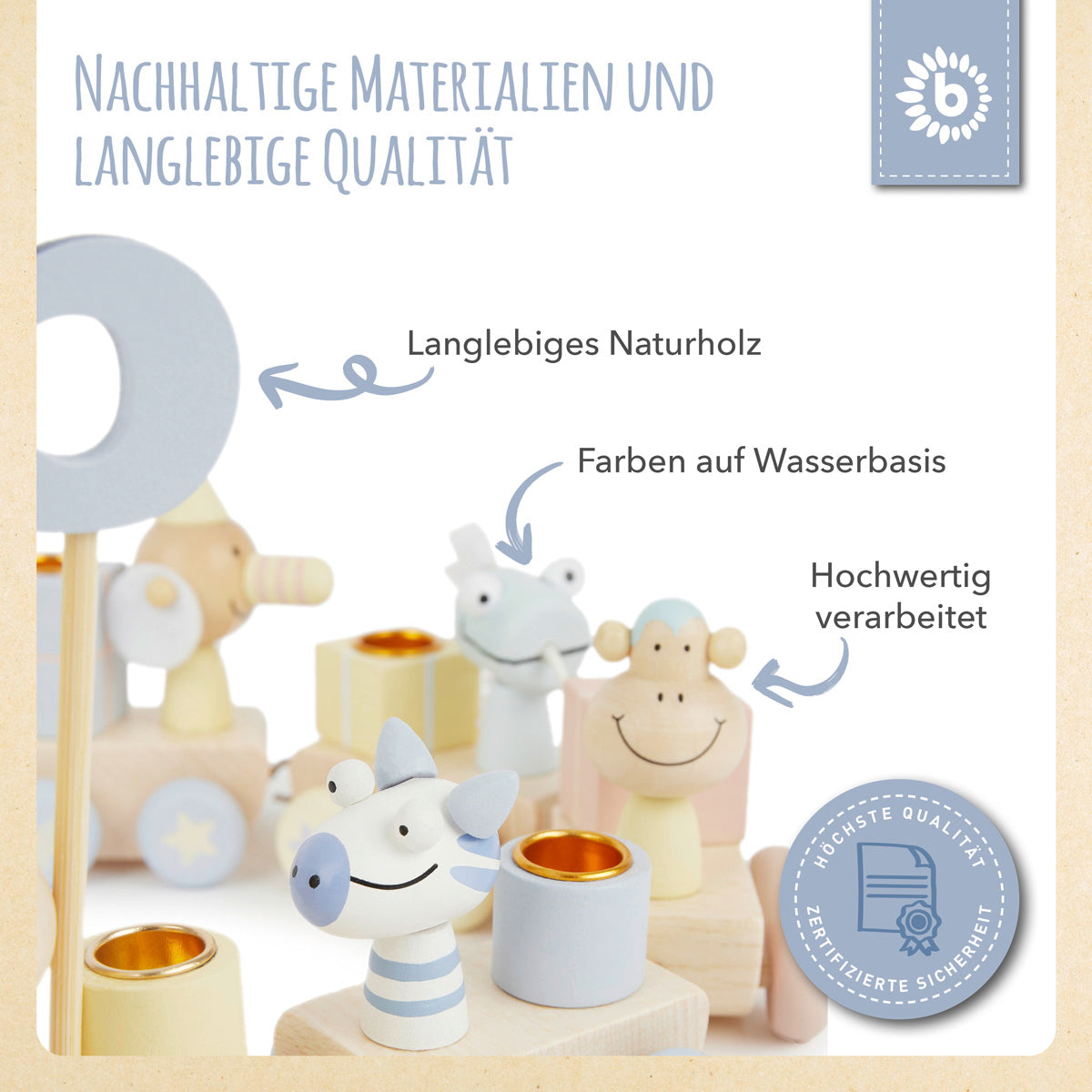 Geburtstagszug Holz Candy 0-99 Jahre mit 6 Kerzen