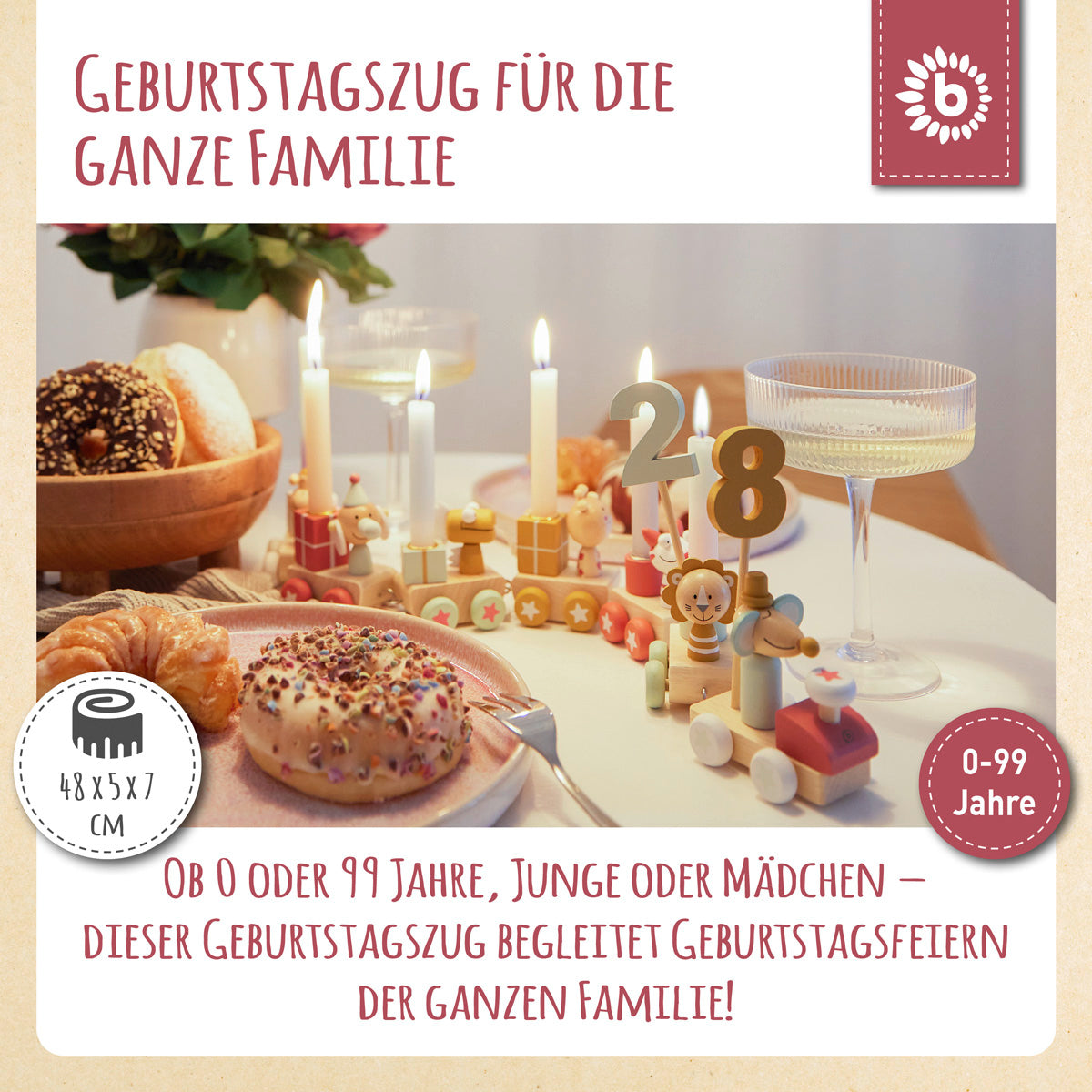 Geburtstagszug Holz Berry 0-99 mit 6 Kerzen