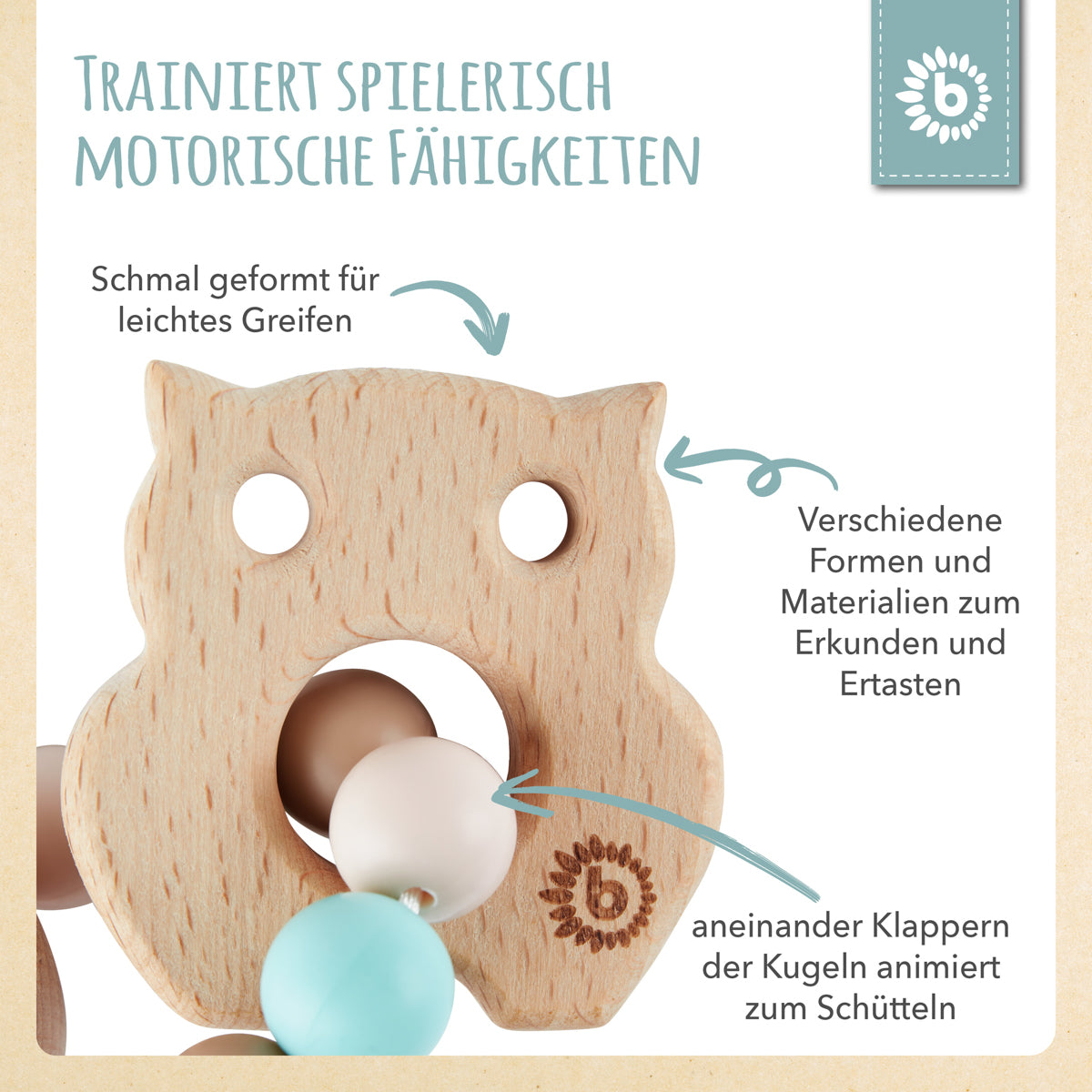 Beißring Eule mit Silikonkette