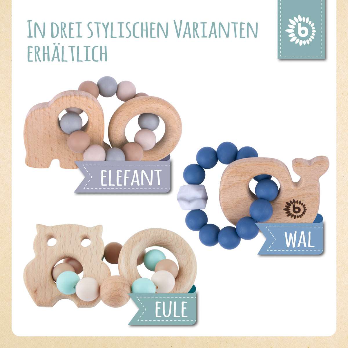 Beißring Eule mit Silikonkette