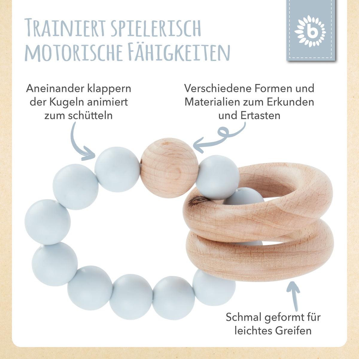 Beißring mit Silikonkette hazy blue
