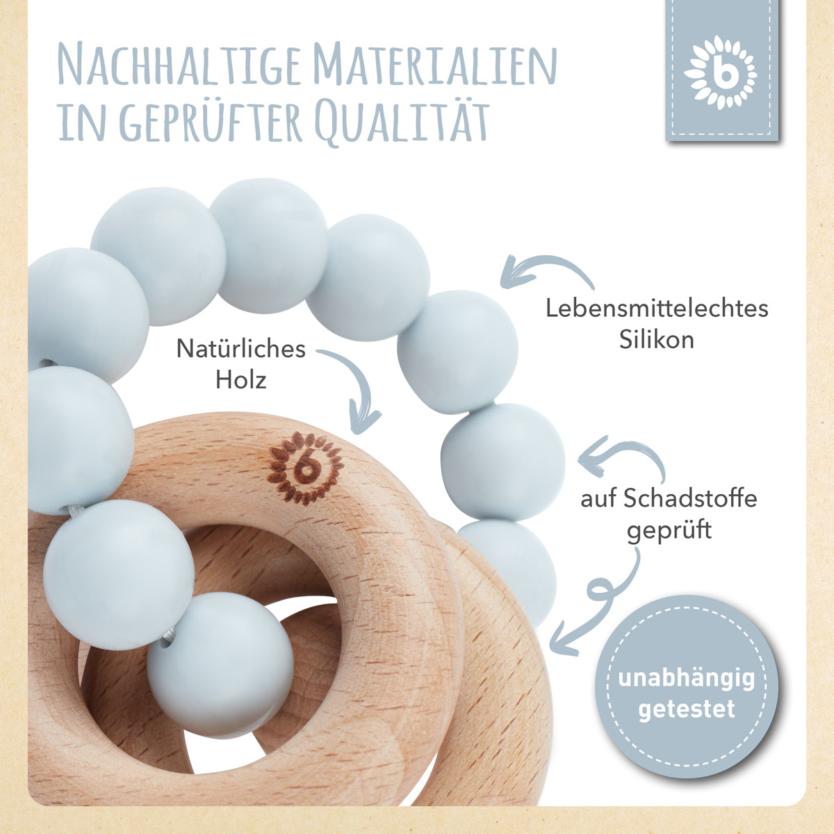 Beißring mit Silikonkette hazy blue