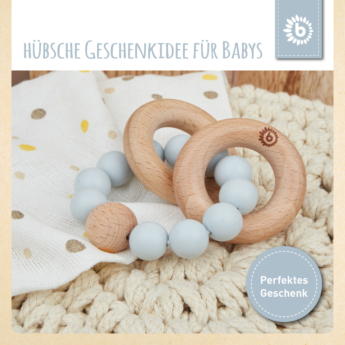 Beißring mit Silikonkette hazy blue