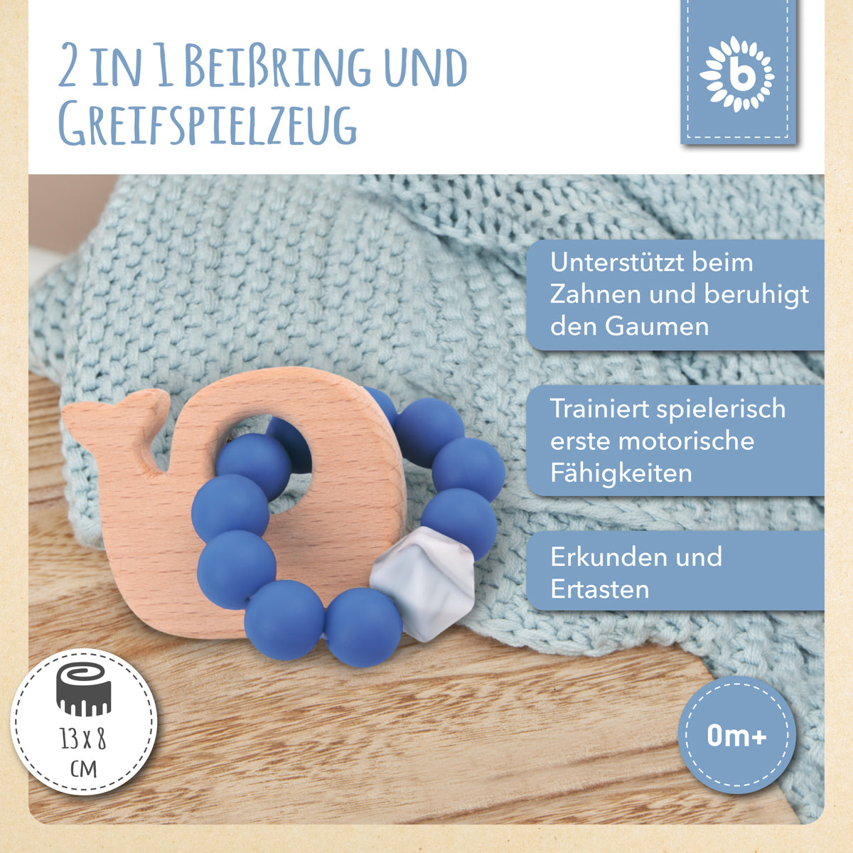 Beißring Wal mit Silikonkette