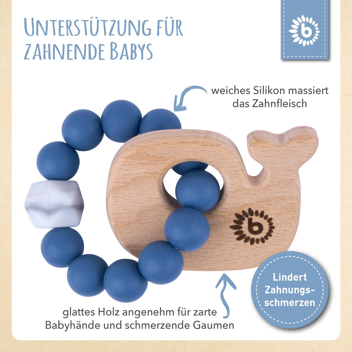 Beißring Wal mit Silikonkette