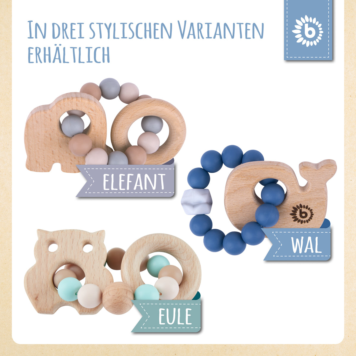 Beißring Wal mit Silikonkette