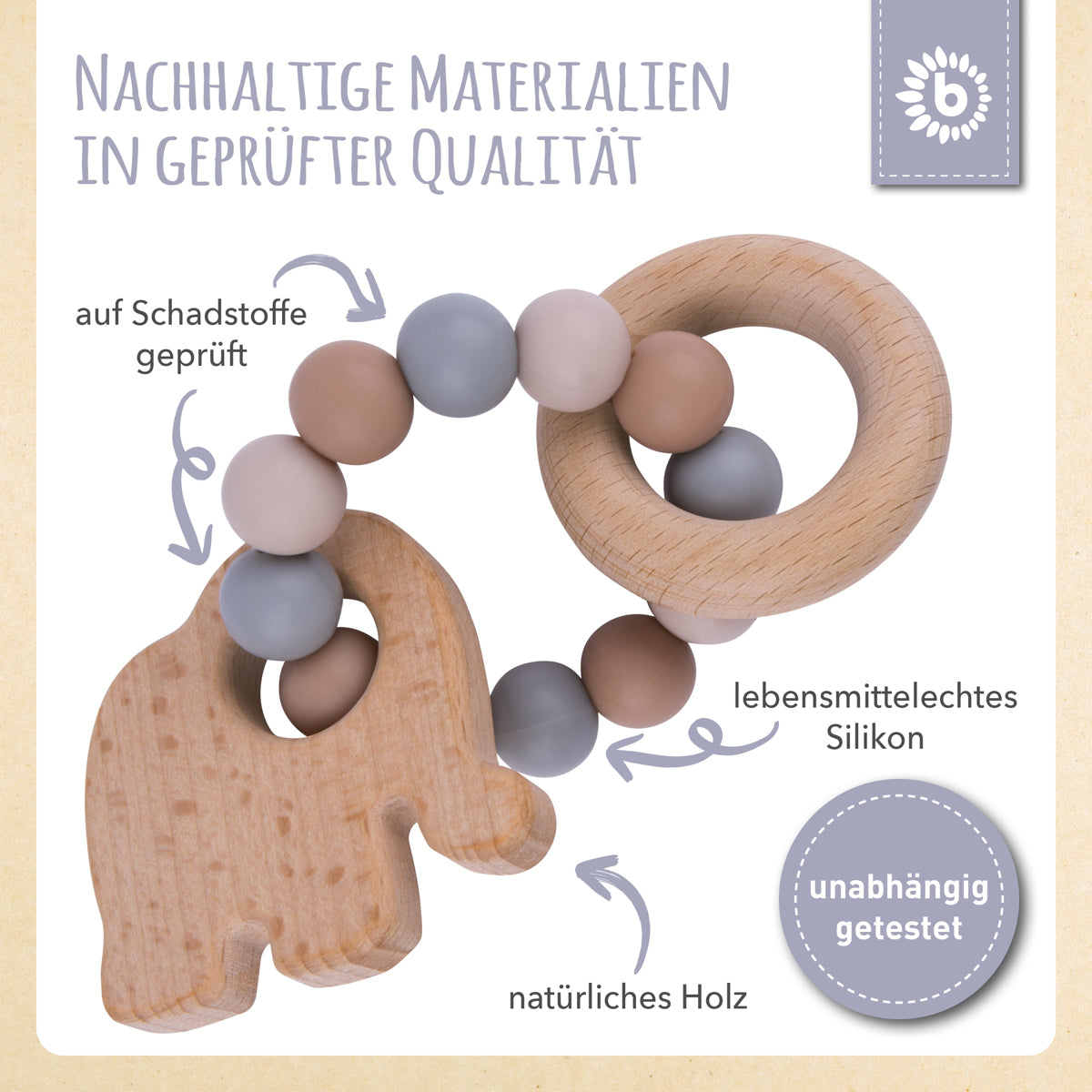 Beißring Elefant mit Silikonkette