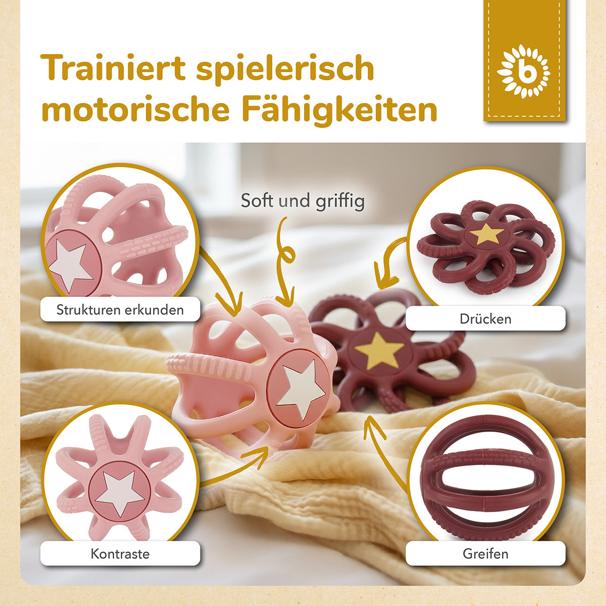 Silikon Beiß- & Greifball 2er Set Rosy Sky