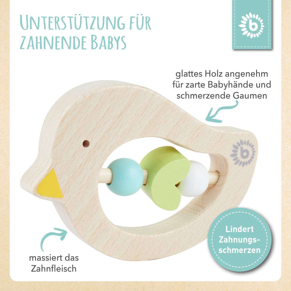 Beißring Vogel light teal