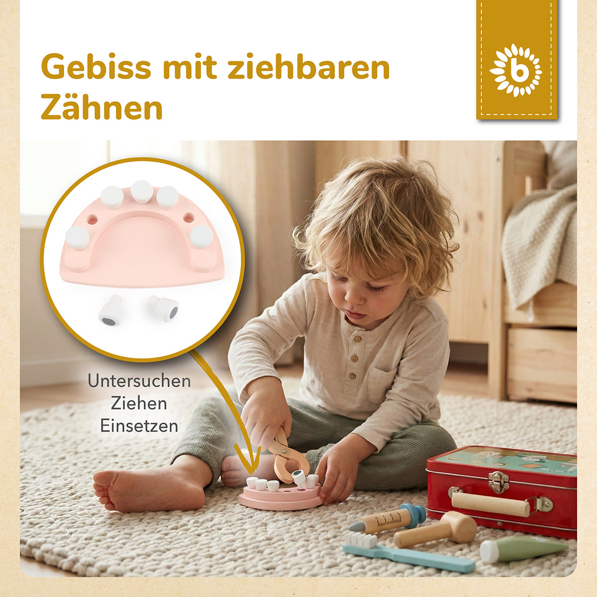 Zahnarztkoffer für Kinder – Spielset aus Holz im Metallkoffer, 8-teilig
