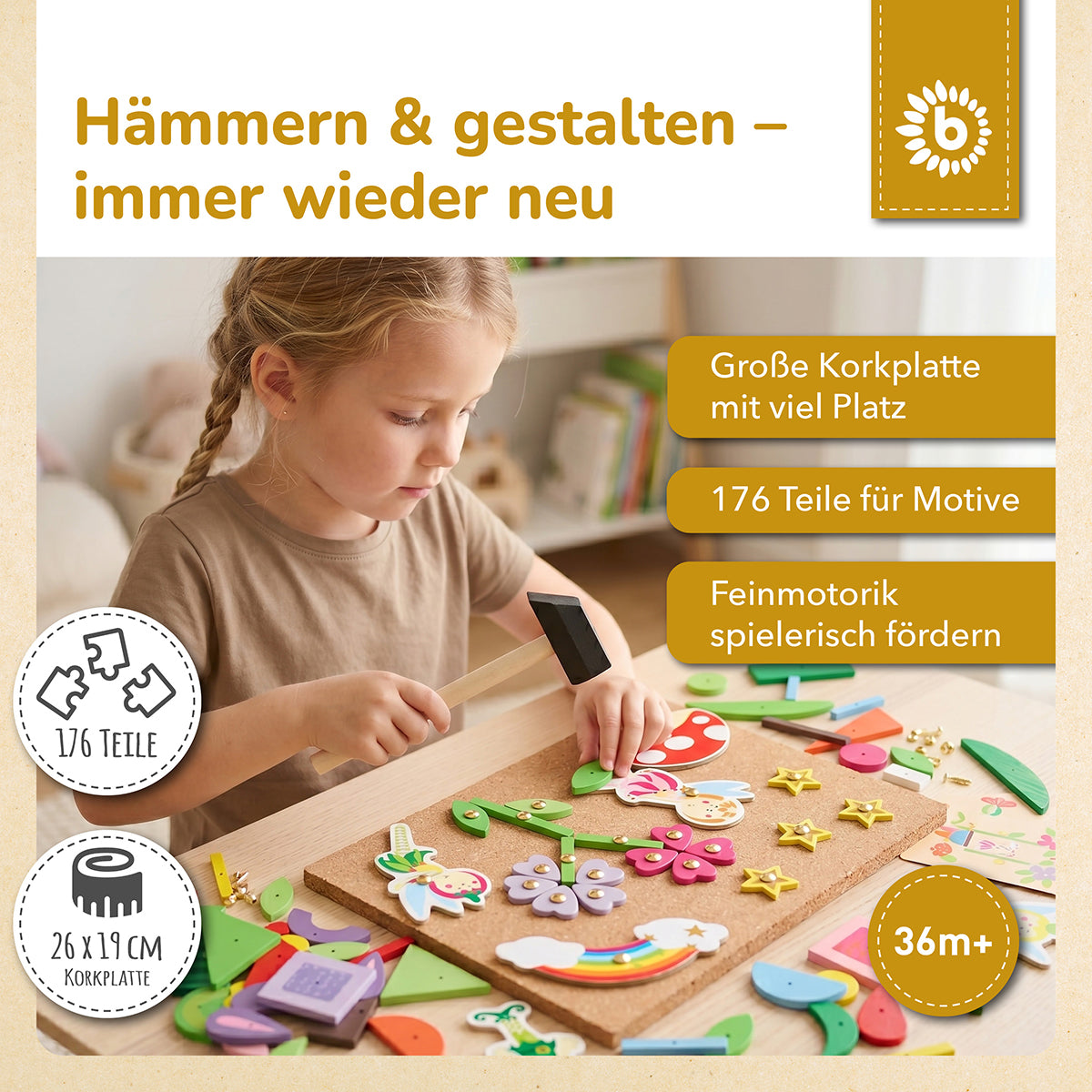 Hämmerchenspiel – Nagelspiel mit Korkplatte – Feenwelt, 176 Teile