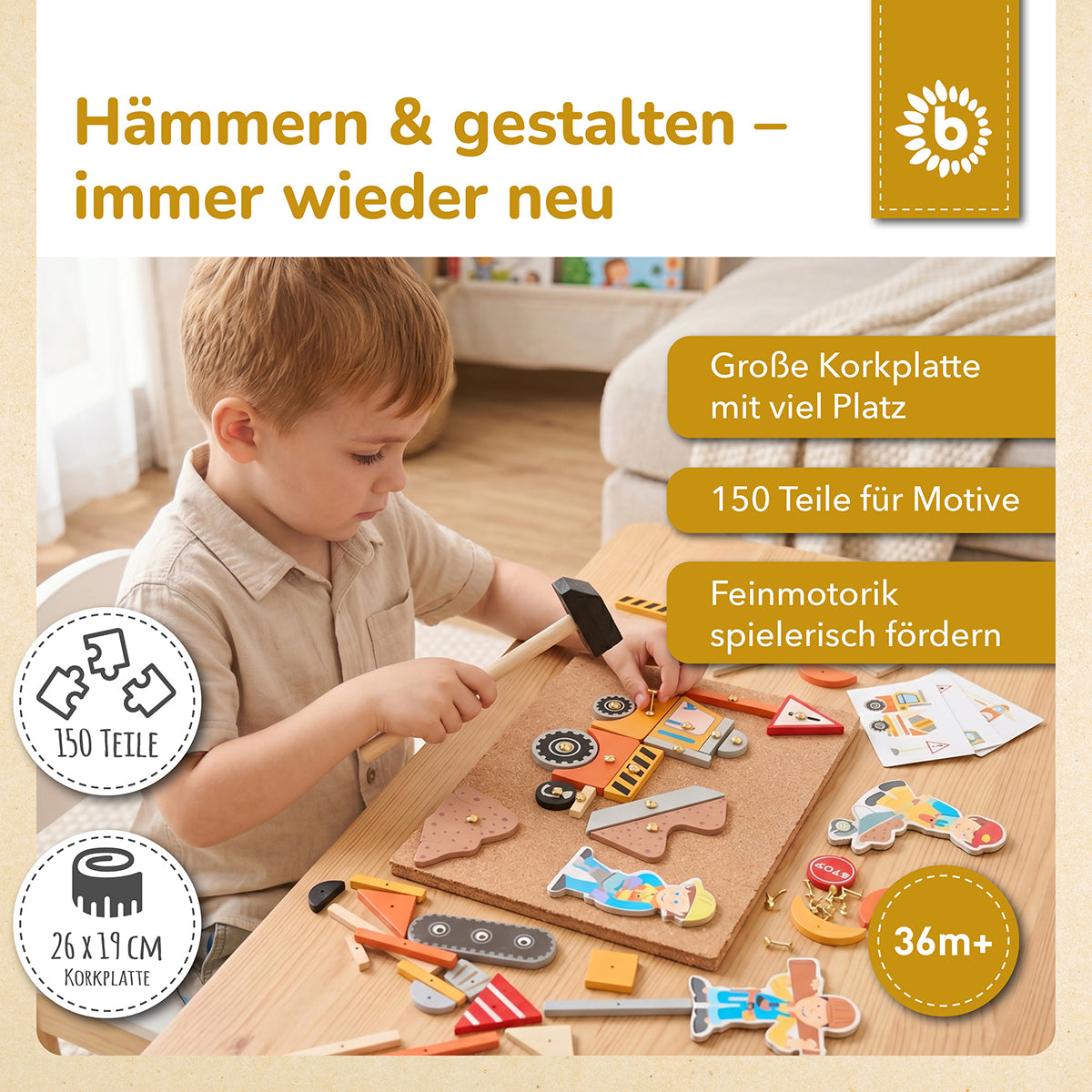 Hämmerchenspiel – Nagelspiel mit Korkplatte – Baustelle, 150 Teile