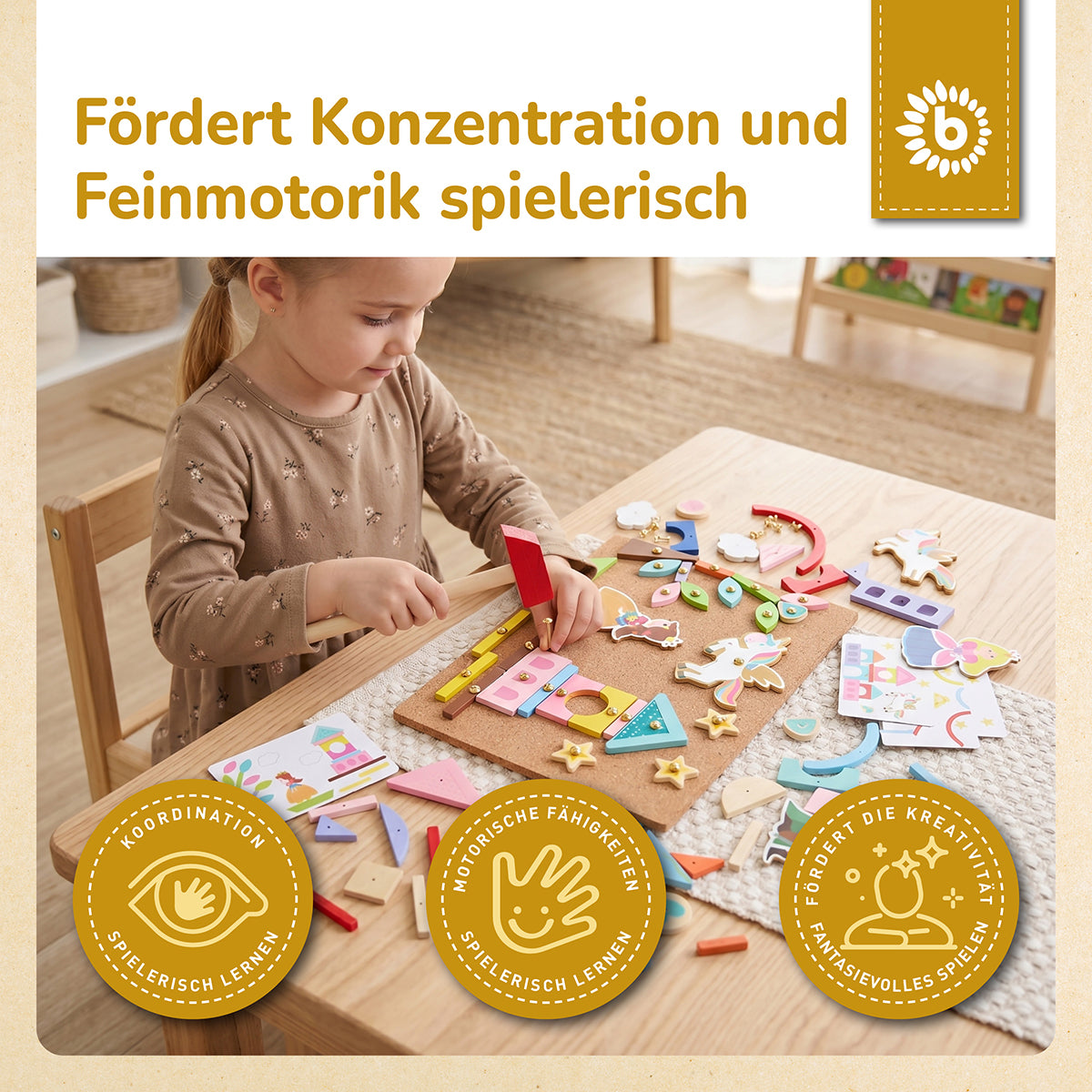 Hämmerchenspiel – Nagelspiel mit Korkplatte – Einhornwelt, 152 Teile