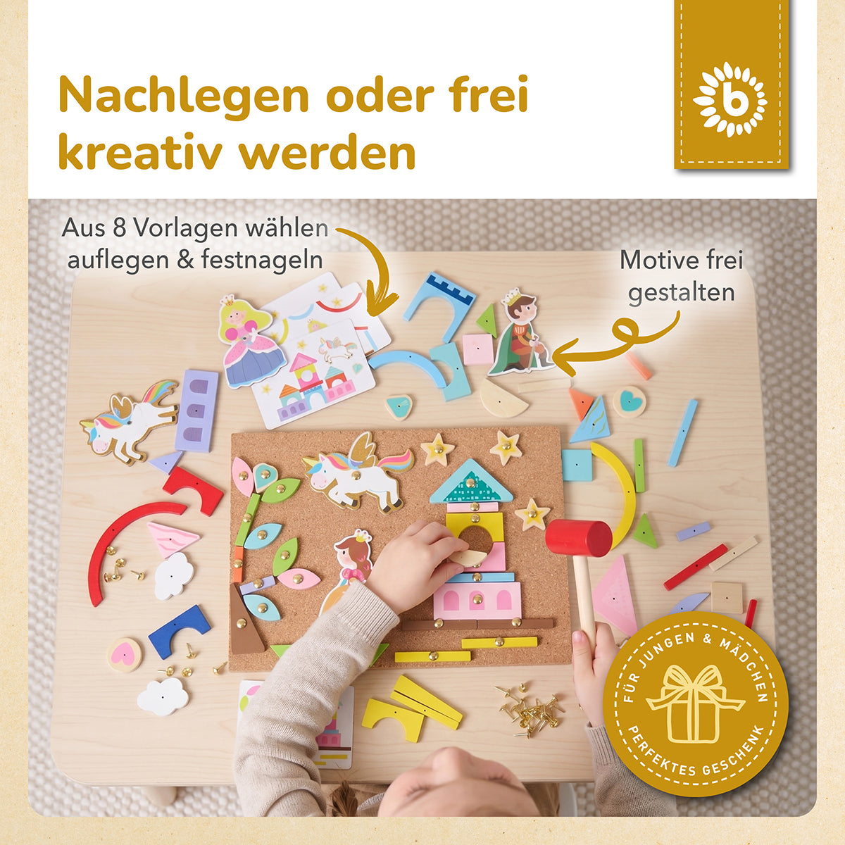 Hämmerchenspiel – Nagelspiel mit Korkplatte – Einhornwelt, 152 Teile