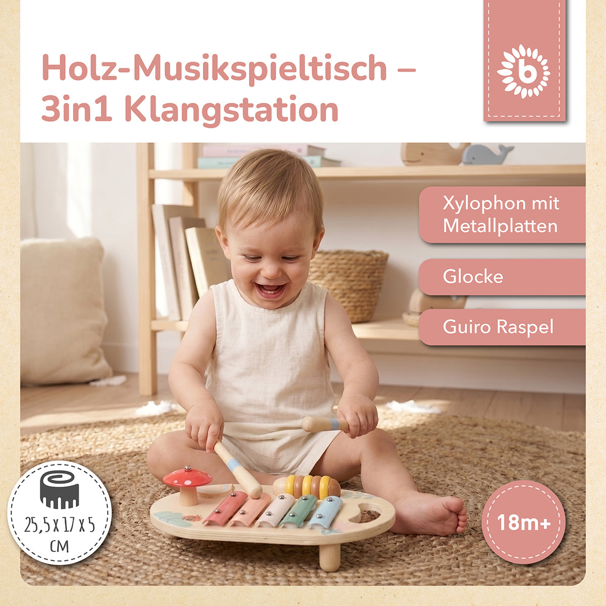 Musikspieltisch mit Xylophon – Klangstation aus Holz – Frühling