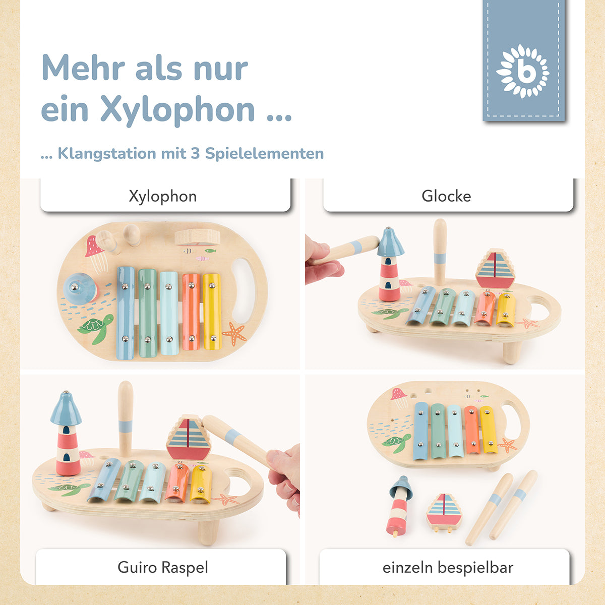 Musikspieltisch mit Xylophon – Klangstation aus Holz – Ozean