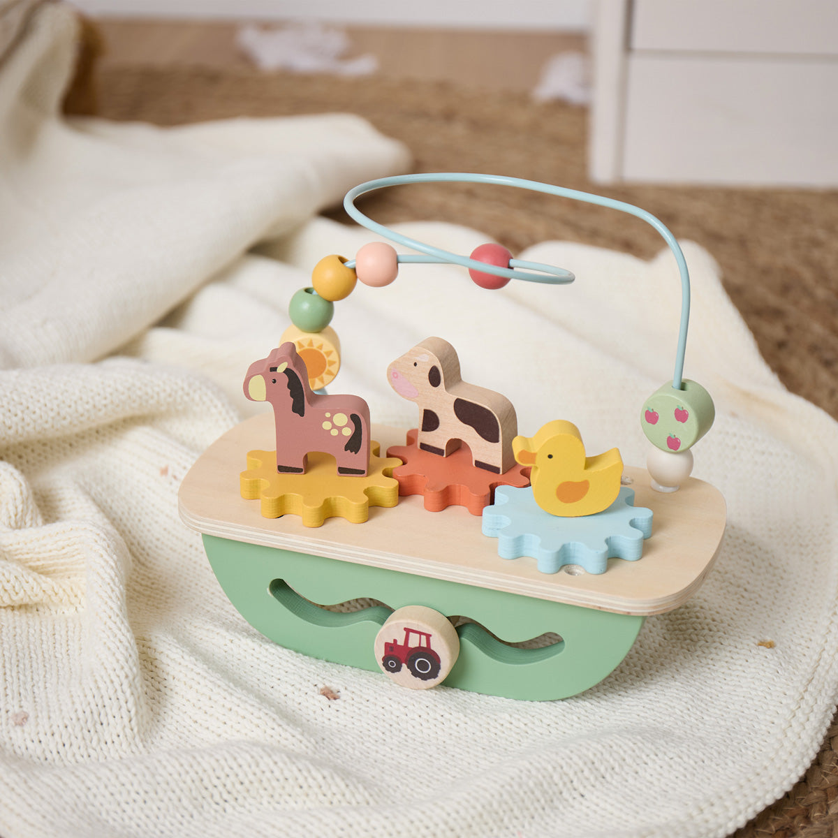 Motorikschleife aus Holz – Multi-Activity ab 1 Jahr – Bauernhof