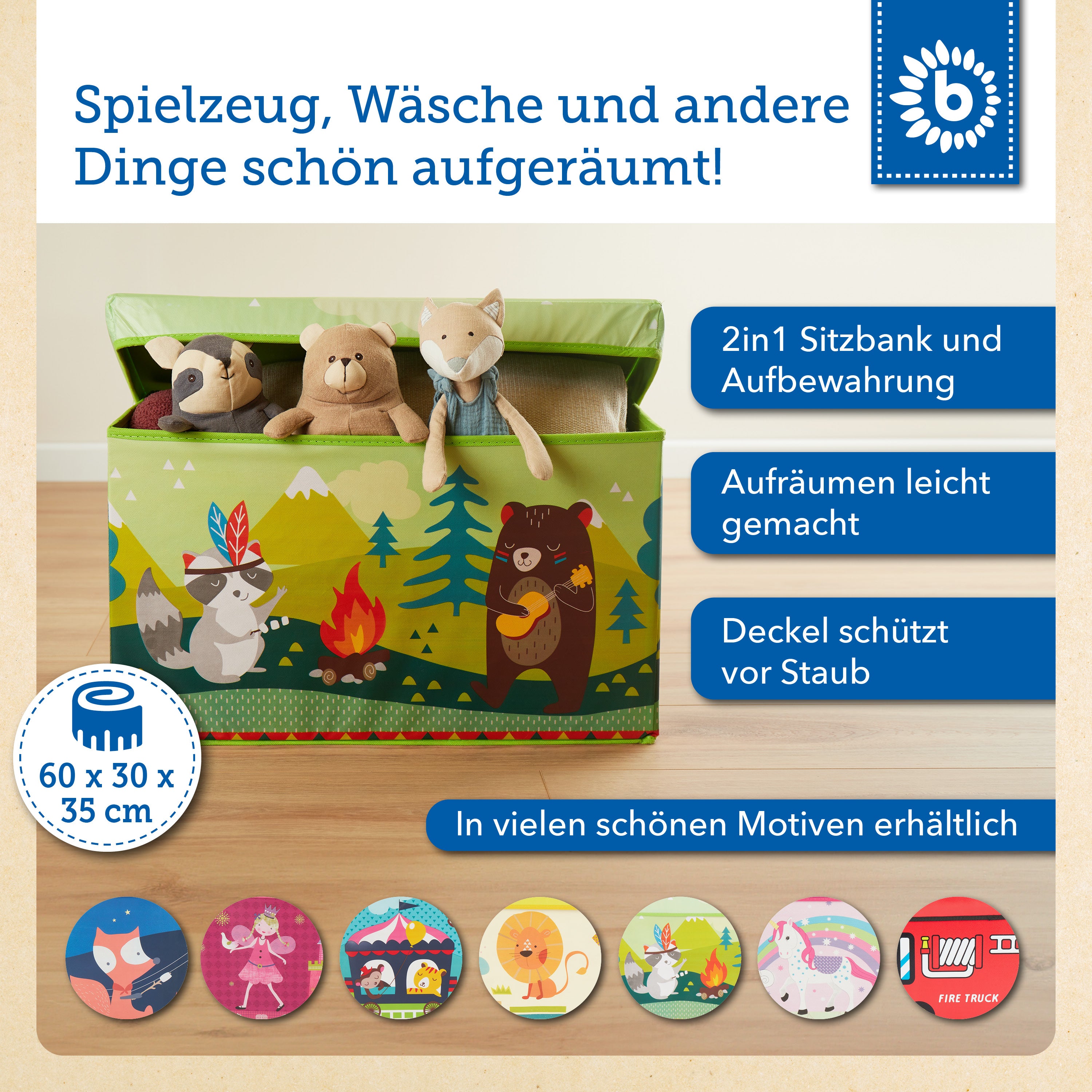 2in1 Staubox & Sitzbank Waldtiere
