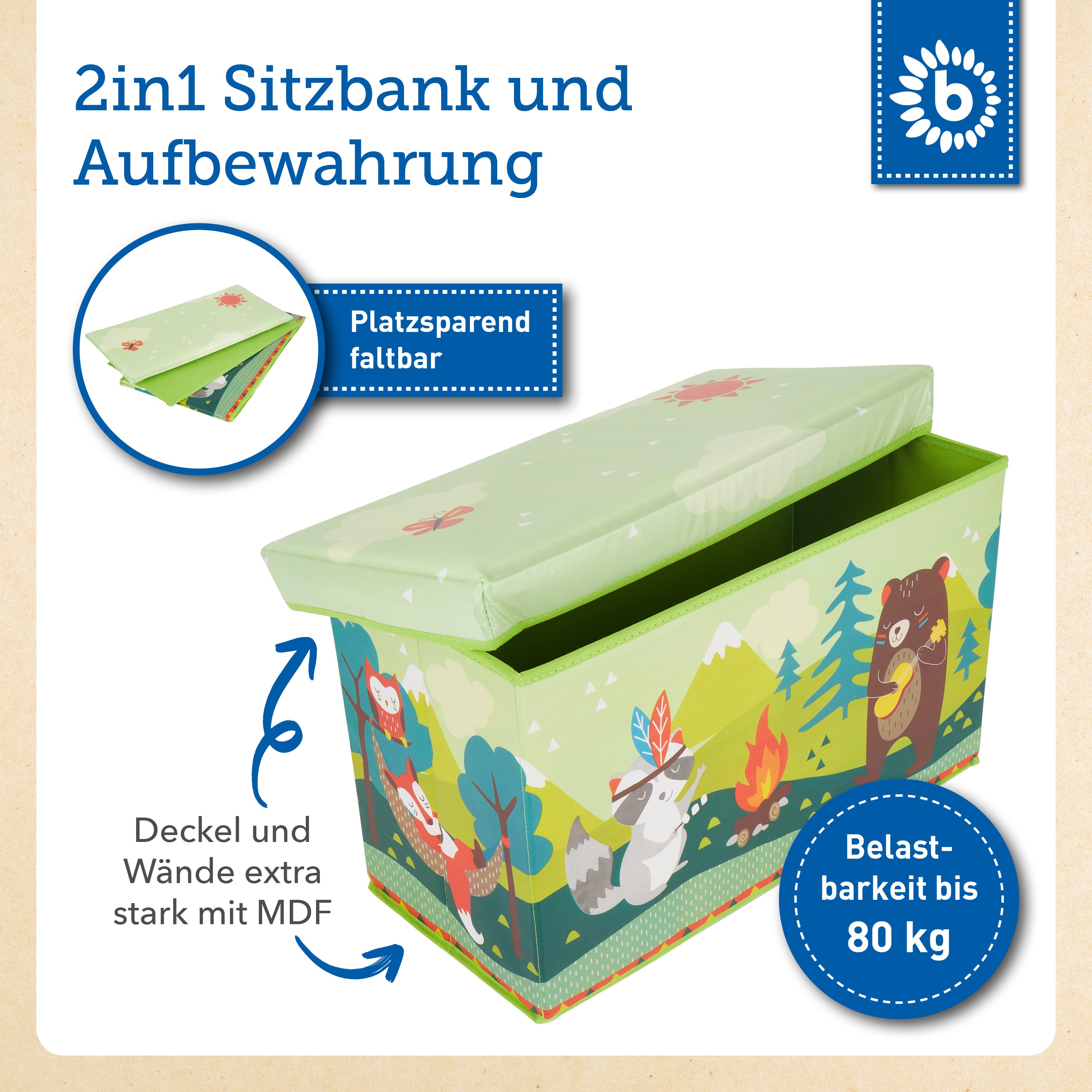 2in1 Staubox & Sitzbank Waldtiere
