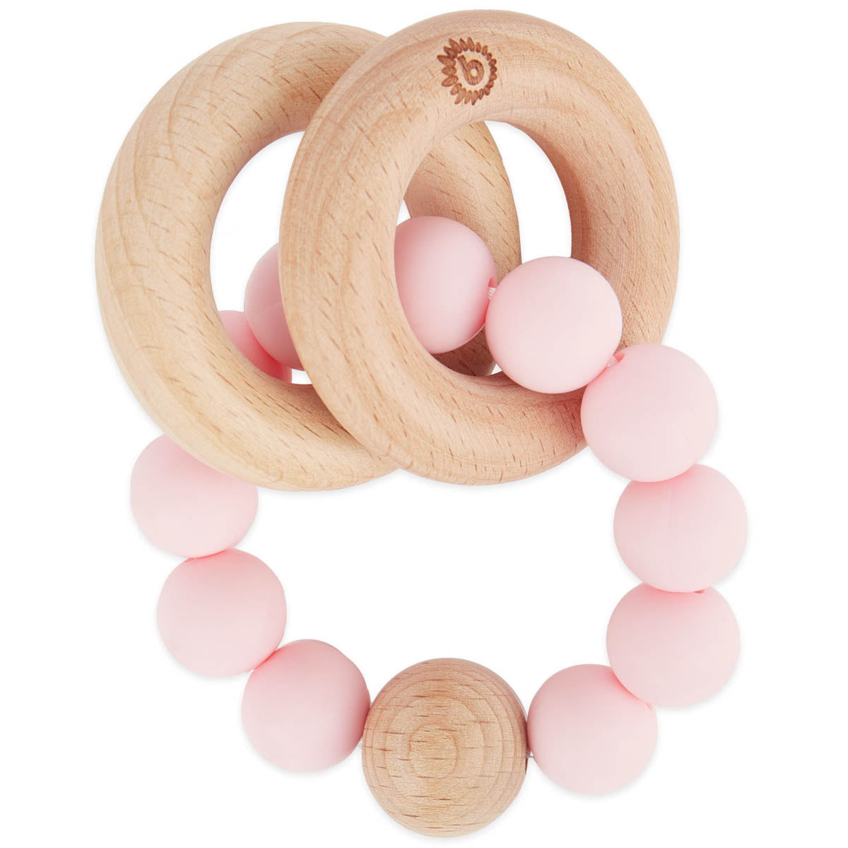 Beißring mit Silikonkette rose