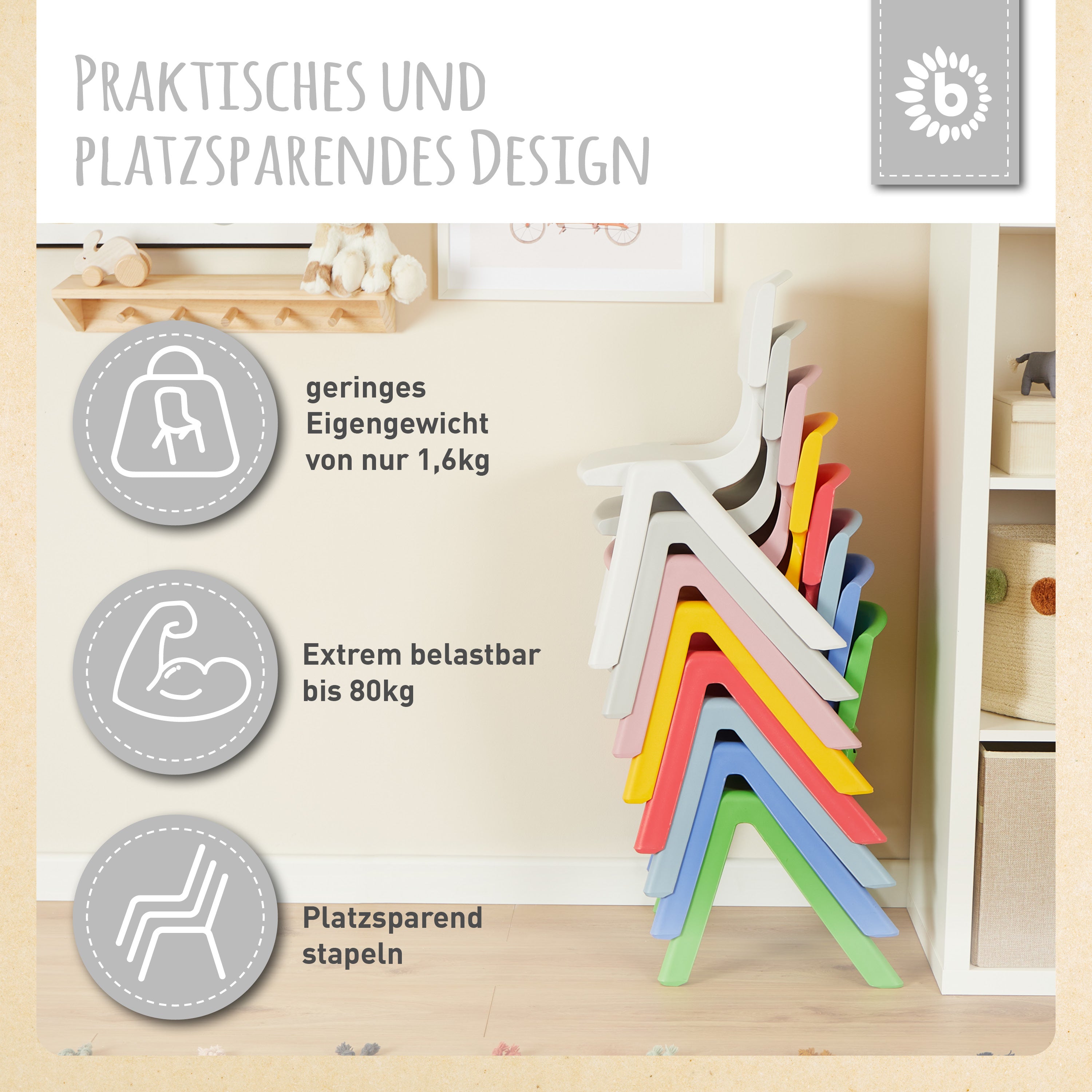 1x Kindertisch & 4x Kinderstuhl Silver