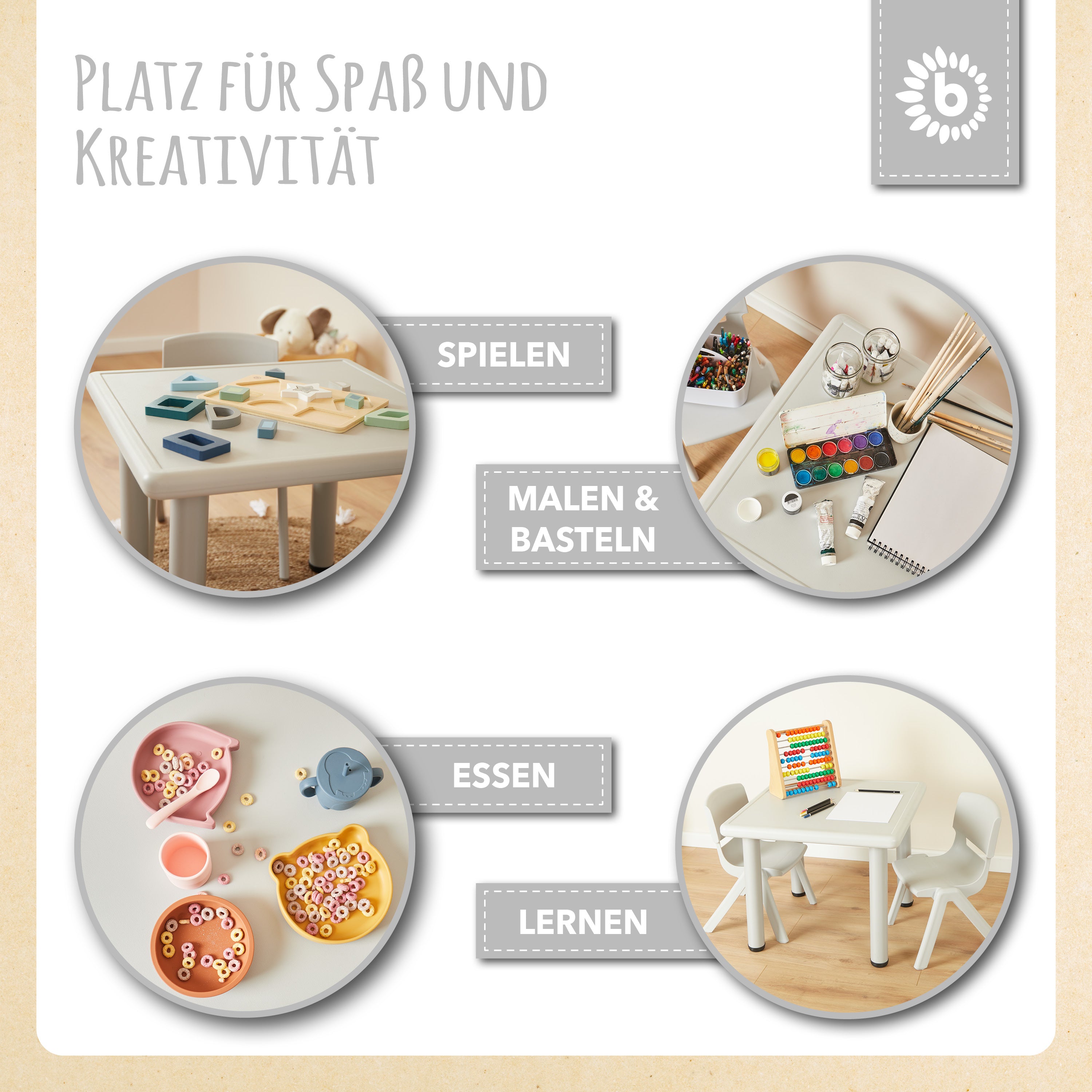 1x Kindertisch & 4x Kinderstuhl Silver