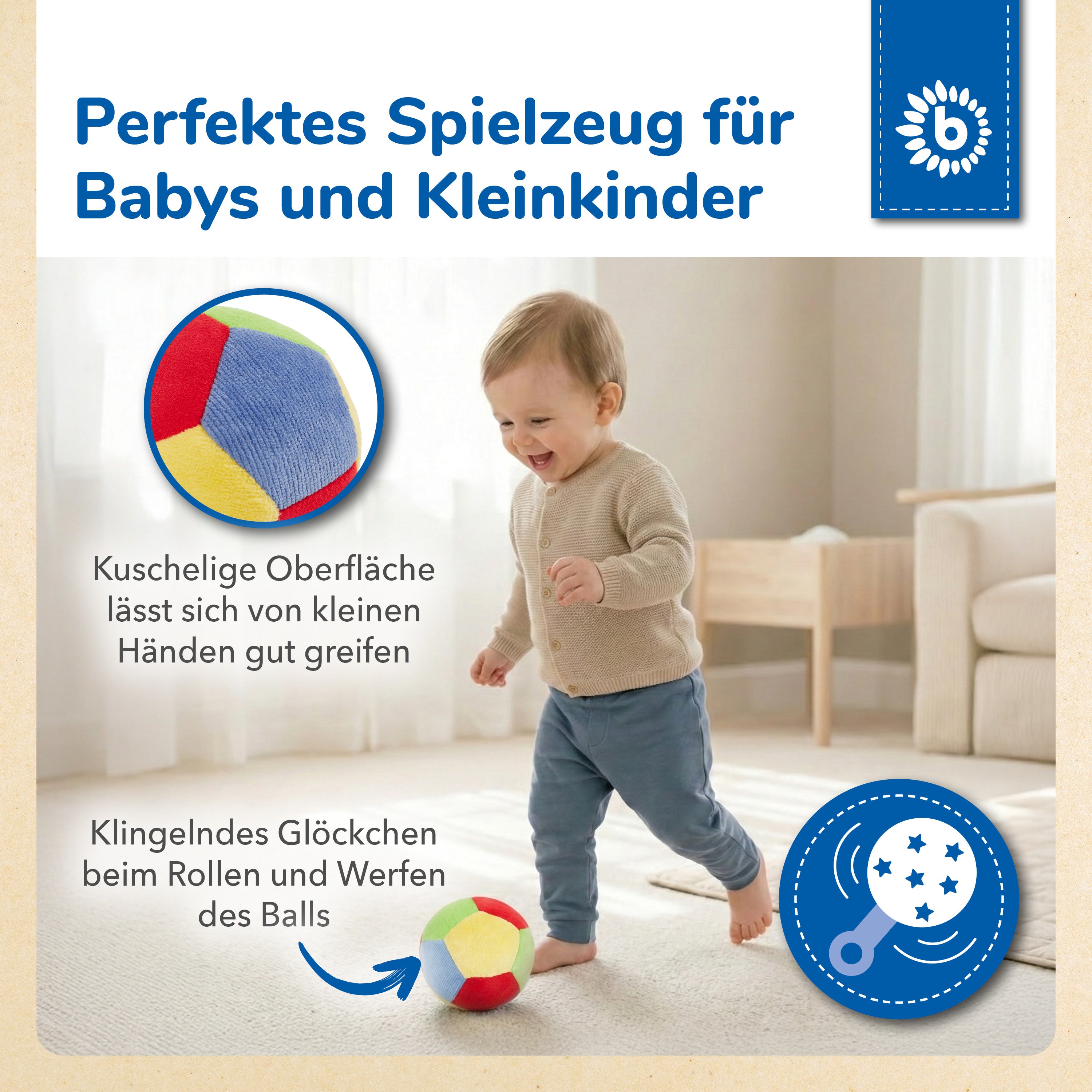 Veloursball mit  Rassel - 10 cm