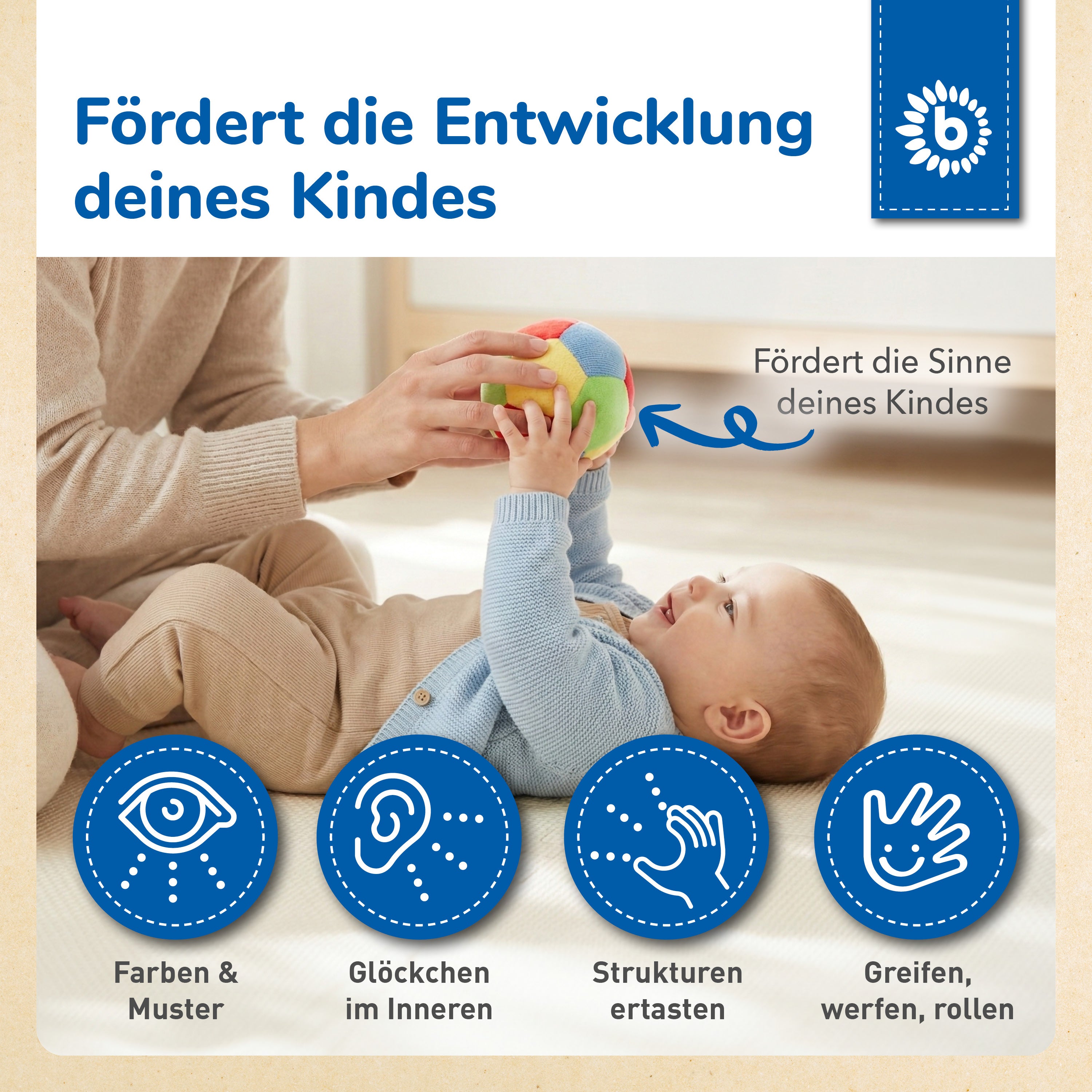 Veloursball mit  Rassel - 10 cm