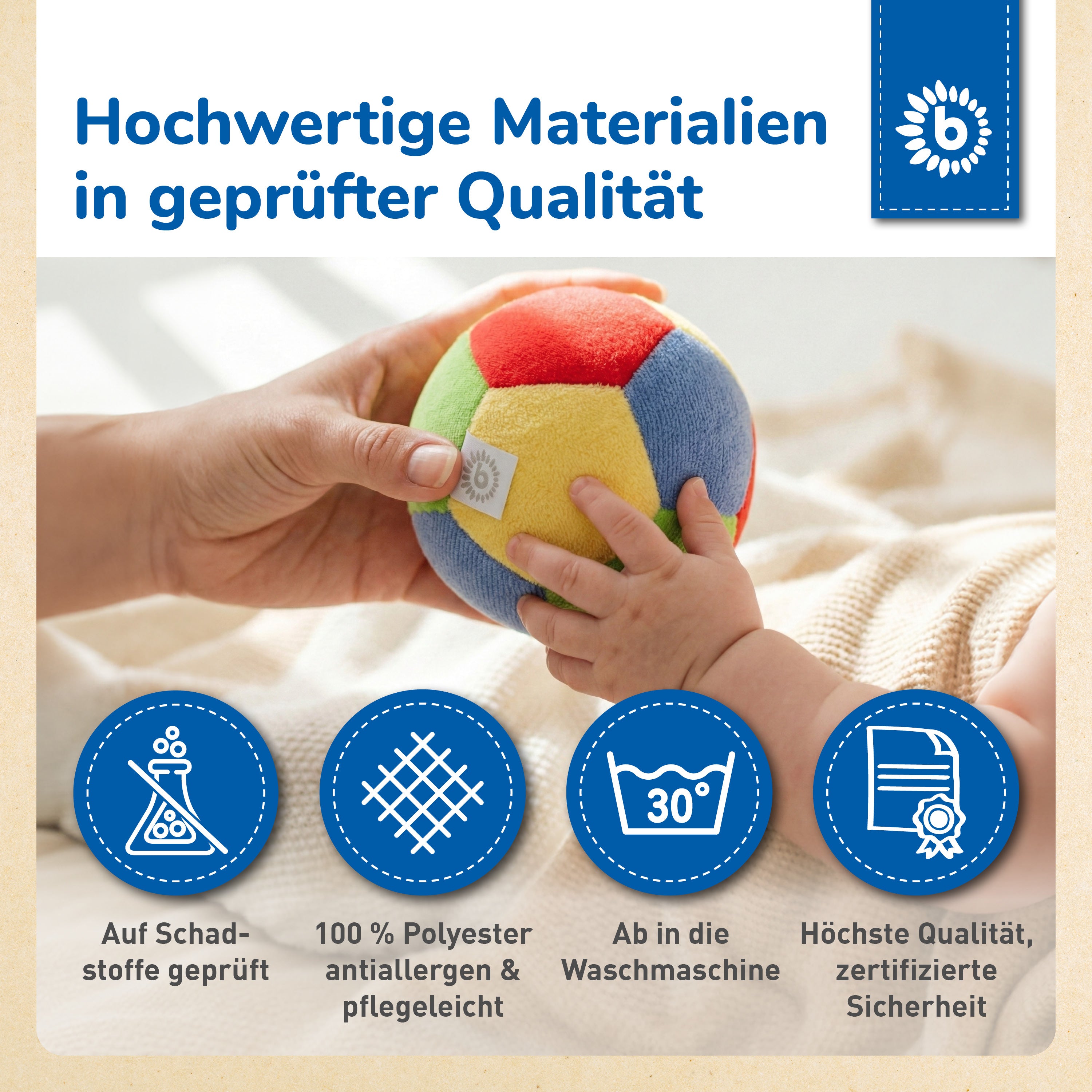 Veloursball mit  Rassel - 10 cm