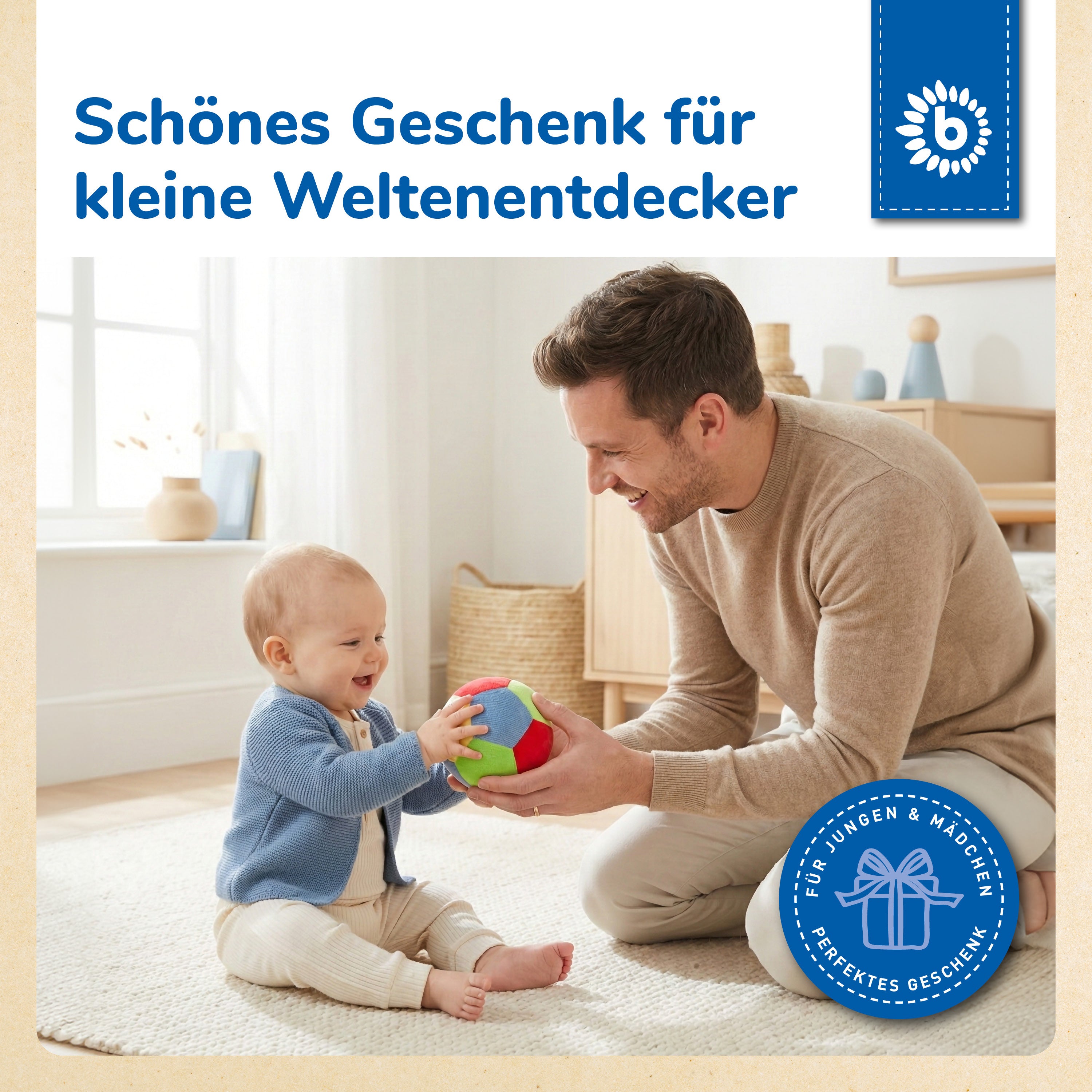 Veloursball mit  Rassel - 10 cm