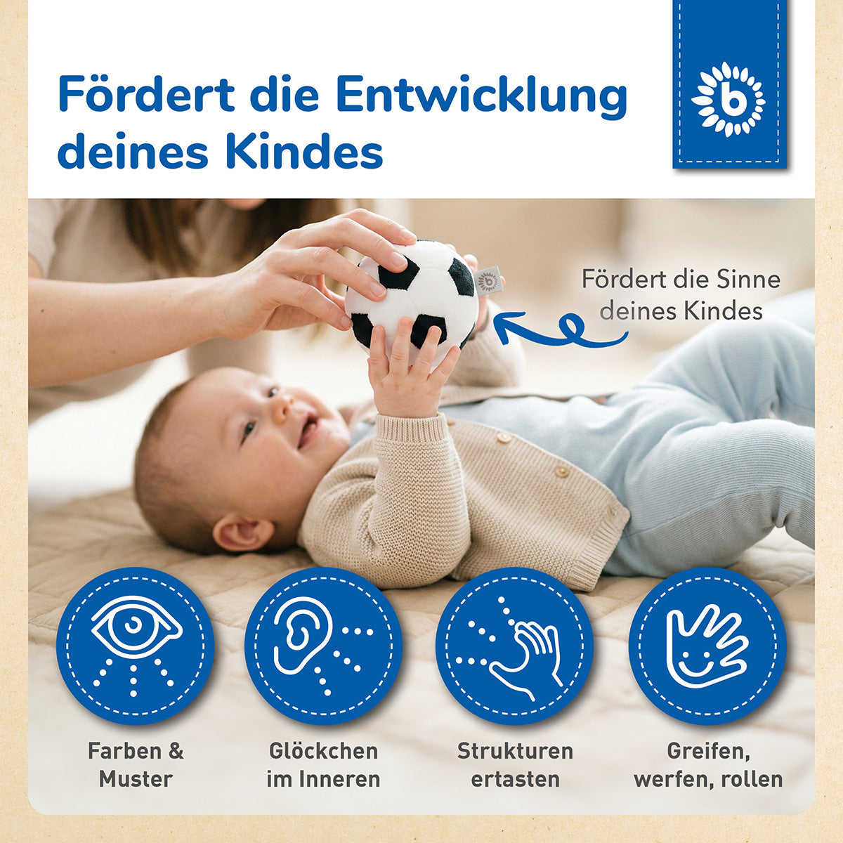 Veloursball Fußball mit Rassel