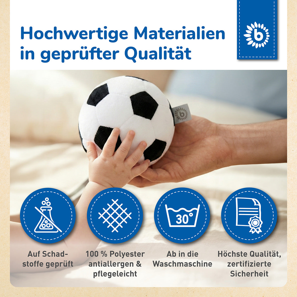 Veloursball Fußball mit Rassel