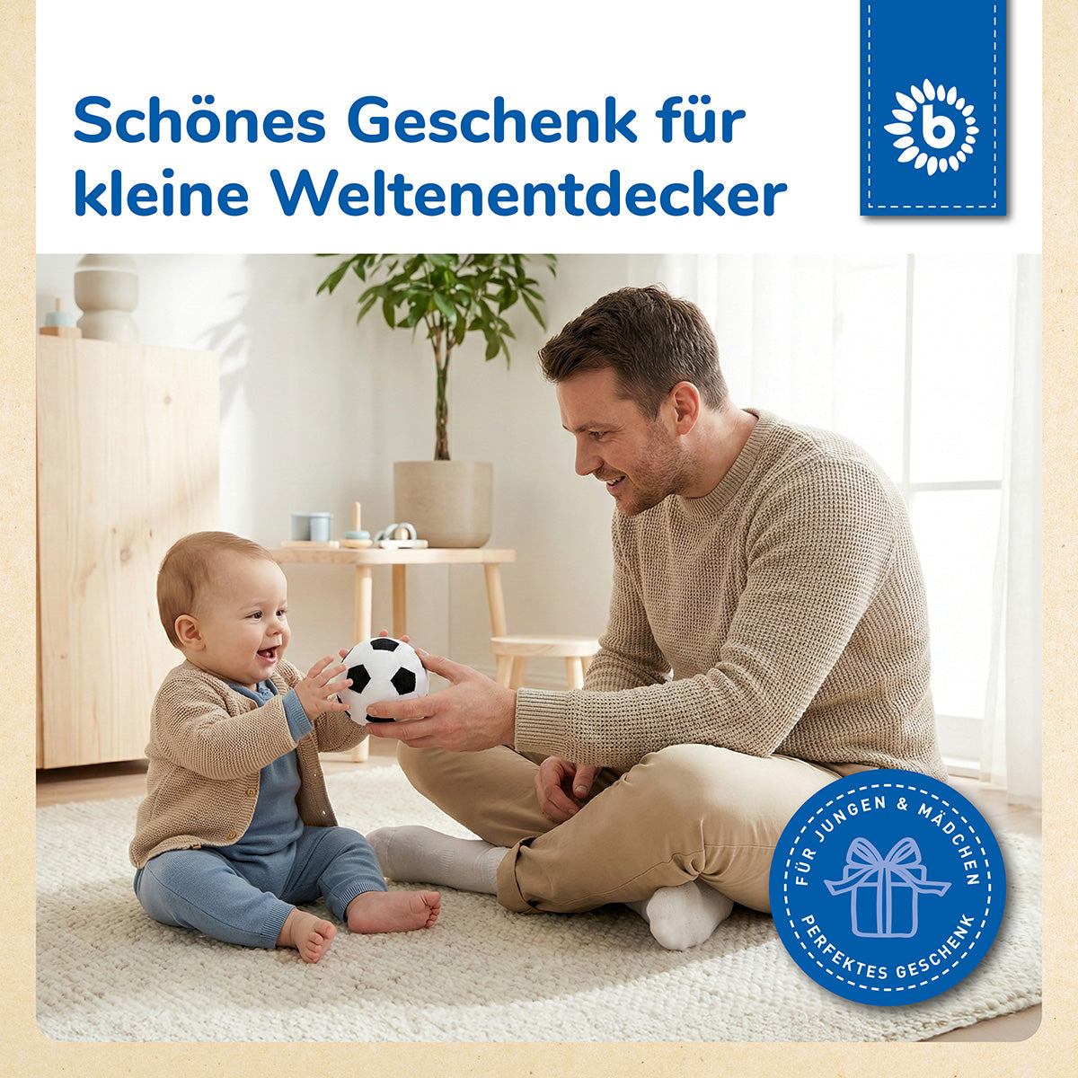 Veloursball Fußball mit Rassel