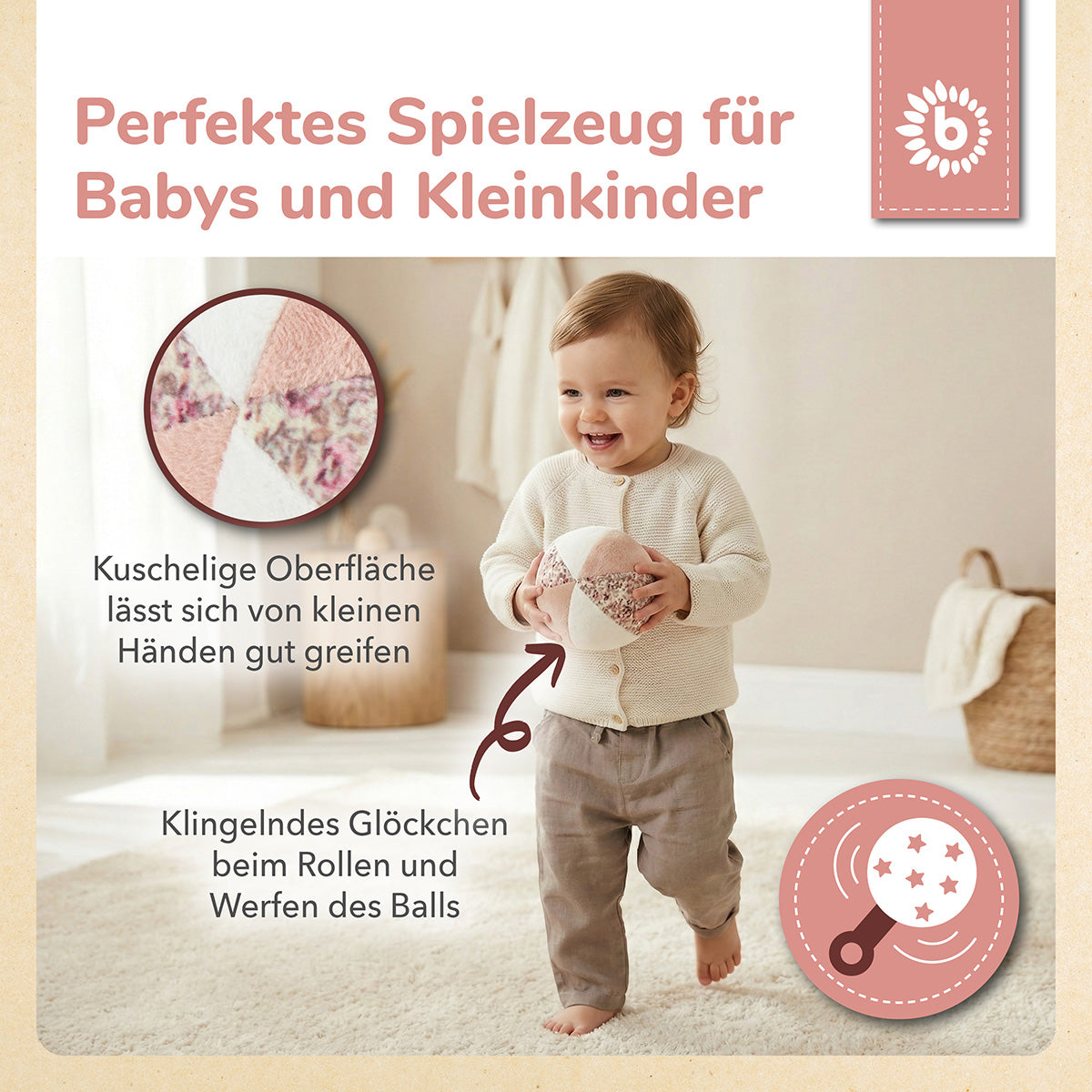 Veloursball Ella mit Rassel