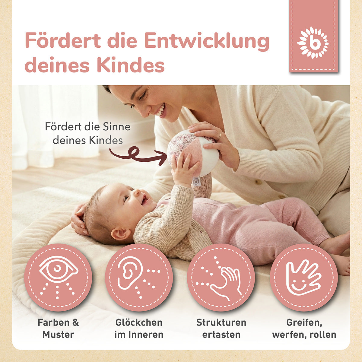 Veloursball Ella mit Rassel