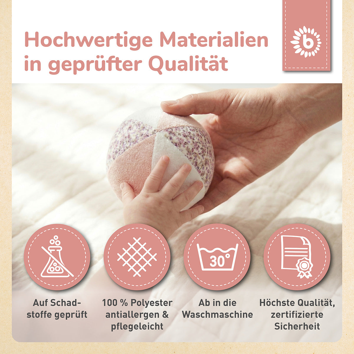 Veloursball Ella mit Rassel