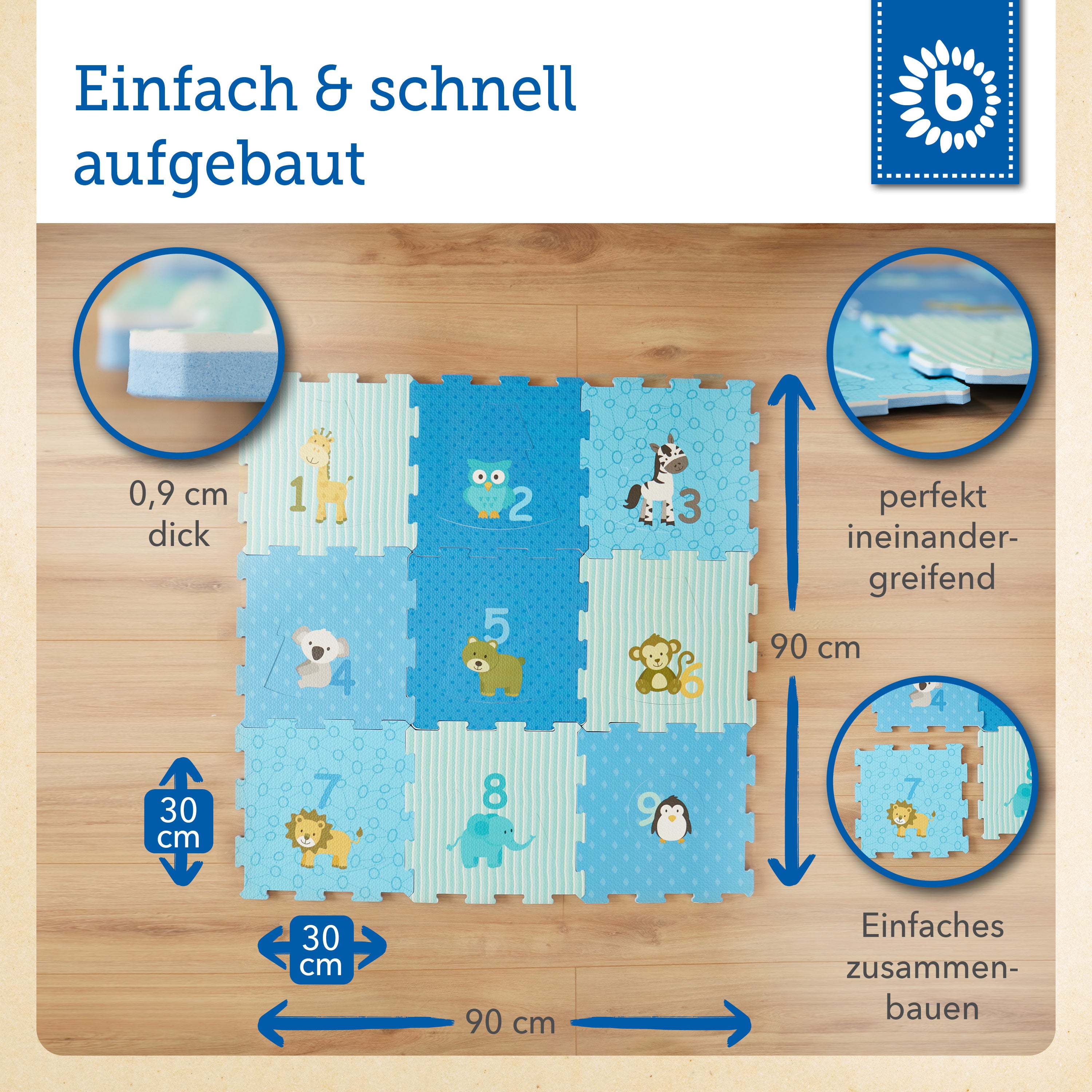 Puzzlematte Tiere blau 18 Teile