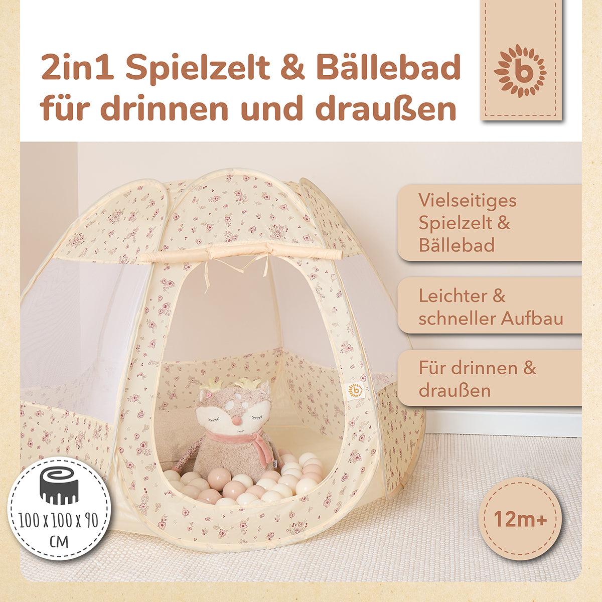 Pop Up Spielzelt und Bällebad Vintage Flowers mit 50 Bällen