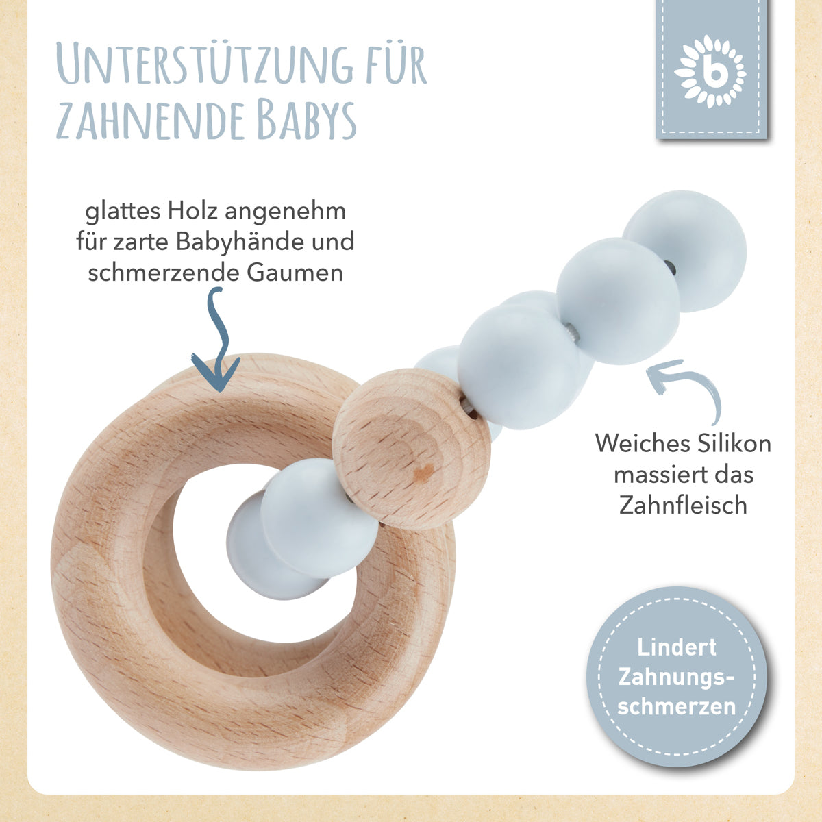 Beißring mit Silikonkette hazy blue