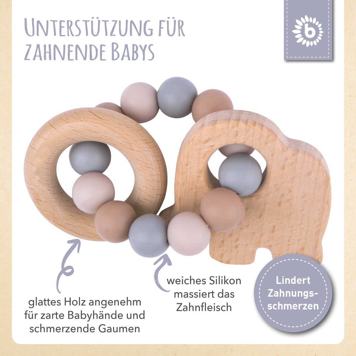 Beißring Elefant mit Silikonkette